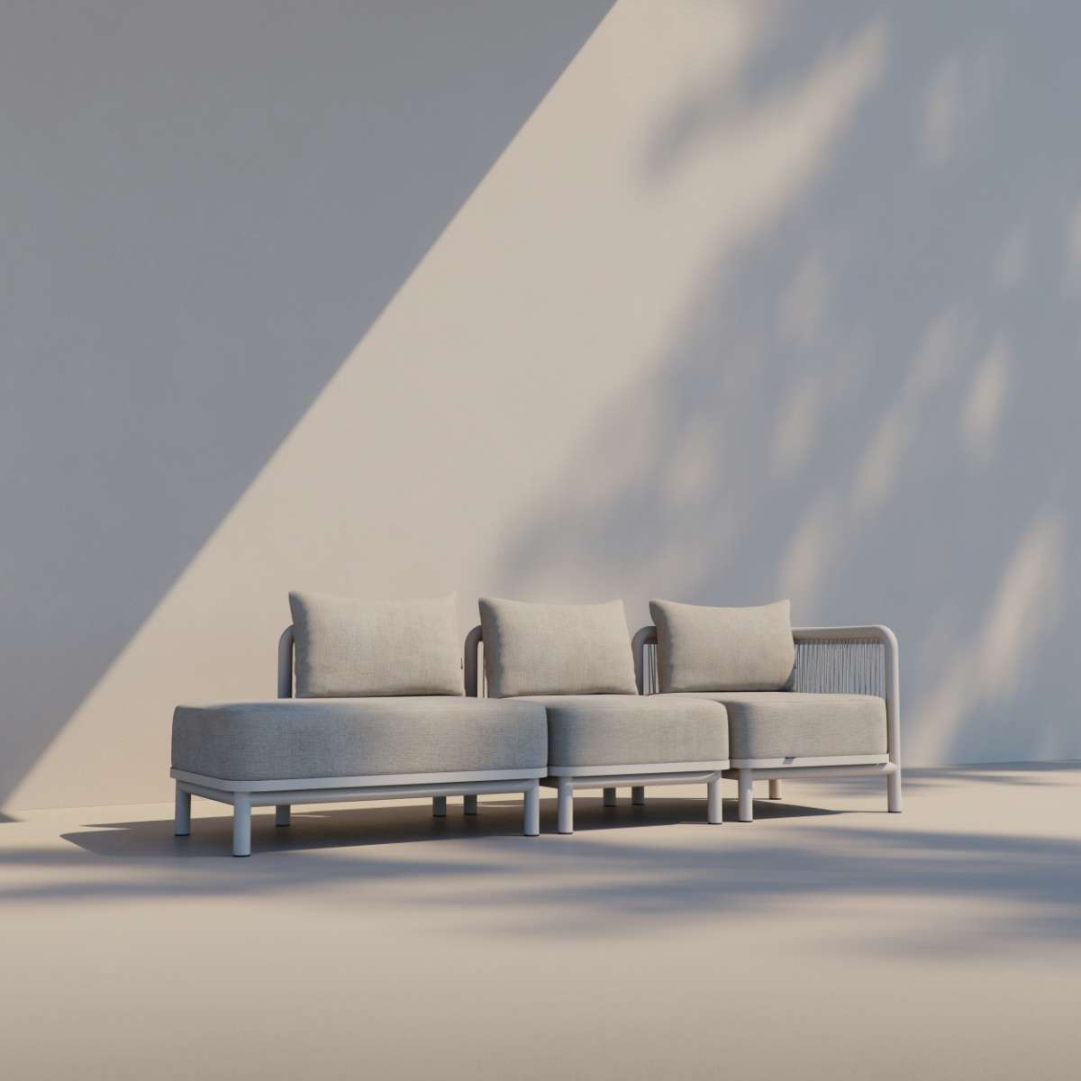 Kirra Lounge Sofa 3 - Sitzer mit offenem Ende rechts in Kirra Sand, pulverbeschichteter Aluminiumrahmen, Olefin - Textil | Kirra Lounge Sofa - 3 seater w/ open end - Kirra Noir Rechts | SACKit