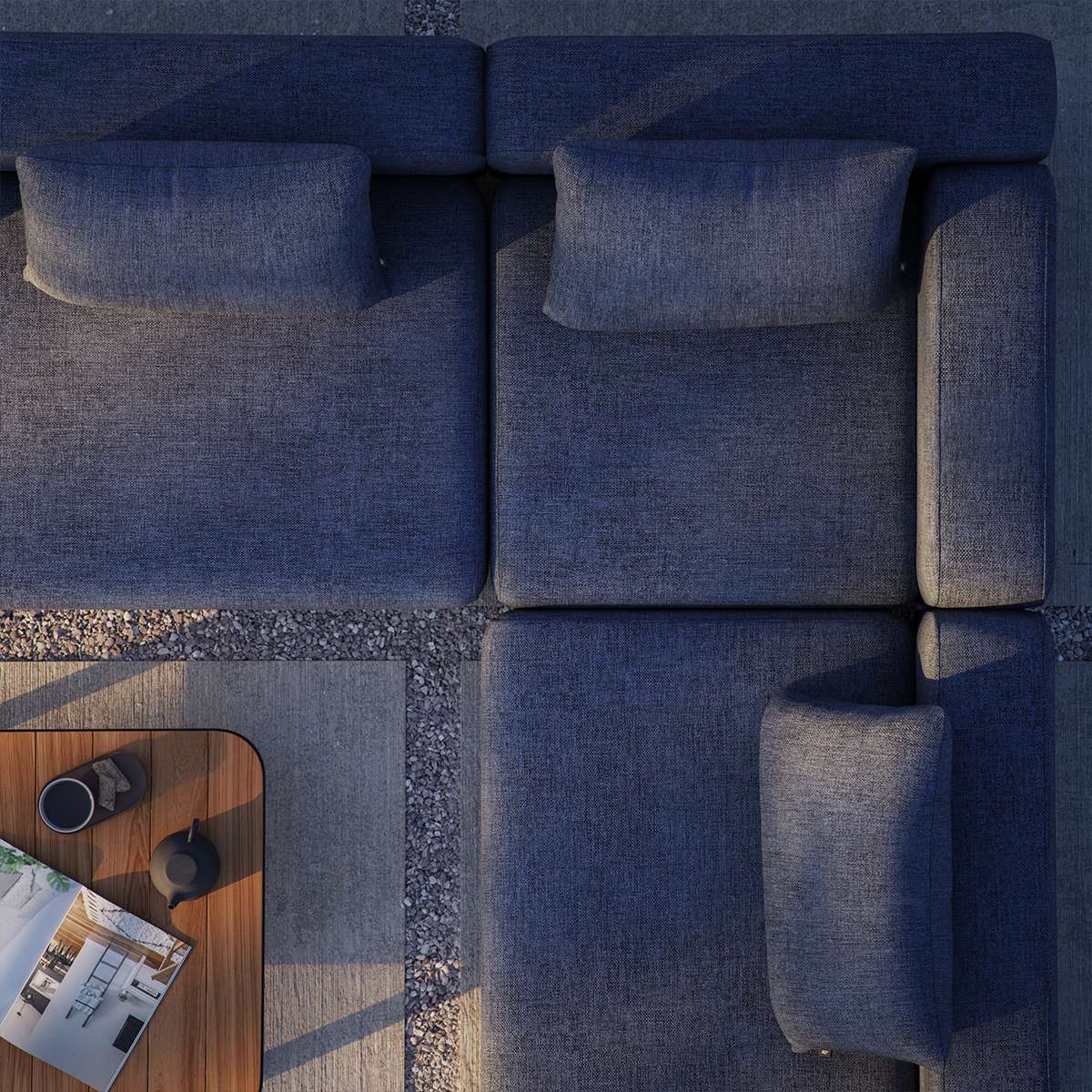 Schwarzes Cobana Lounge Sofa mit vier Modulen und Eckelement, modernes Outdoor - Design aus Aluminiumrahmen | Cobana Lounge Sofa - 4 seater corner sofa - Kirra Olive Mit Armlehnen | SACKit