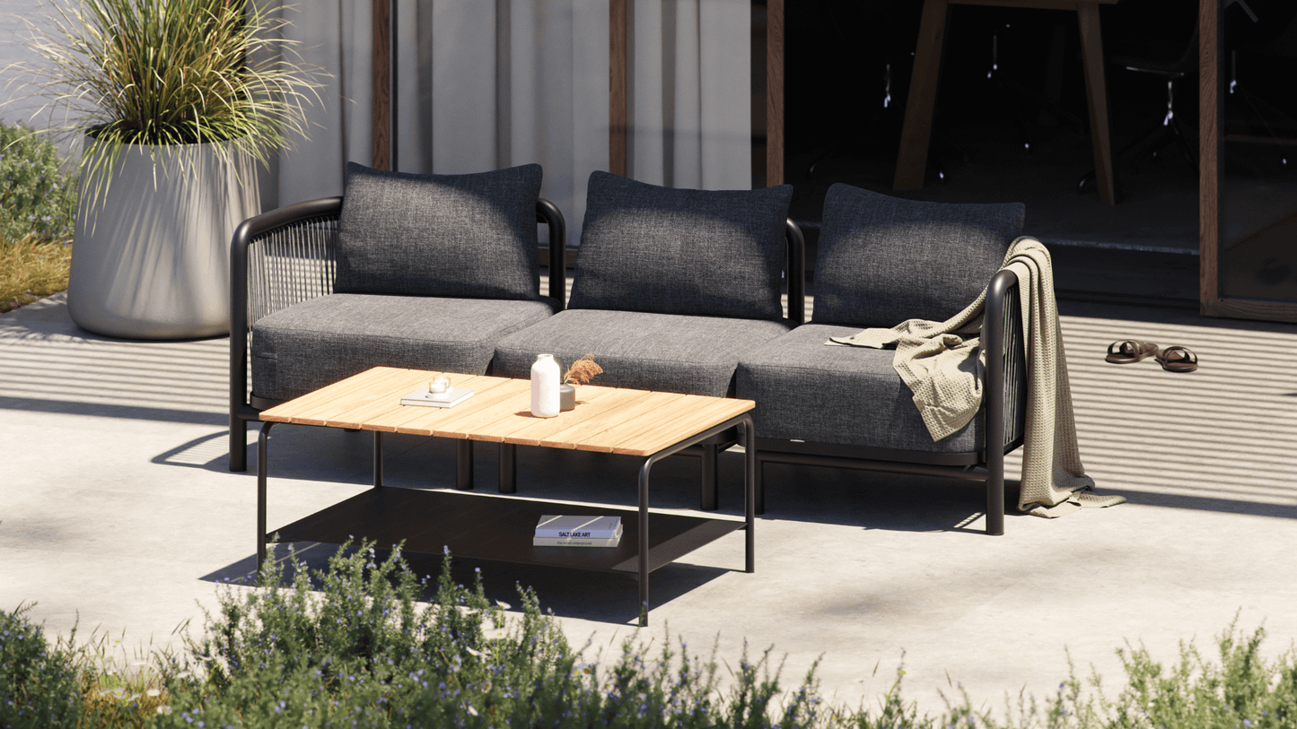 Patio Coffee Table - 110x70 - Outdoor-Couchtisch aus pulverbeschichtetem Aluminium und Teakholz