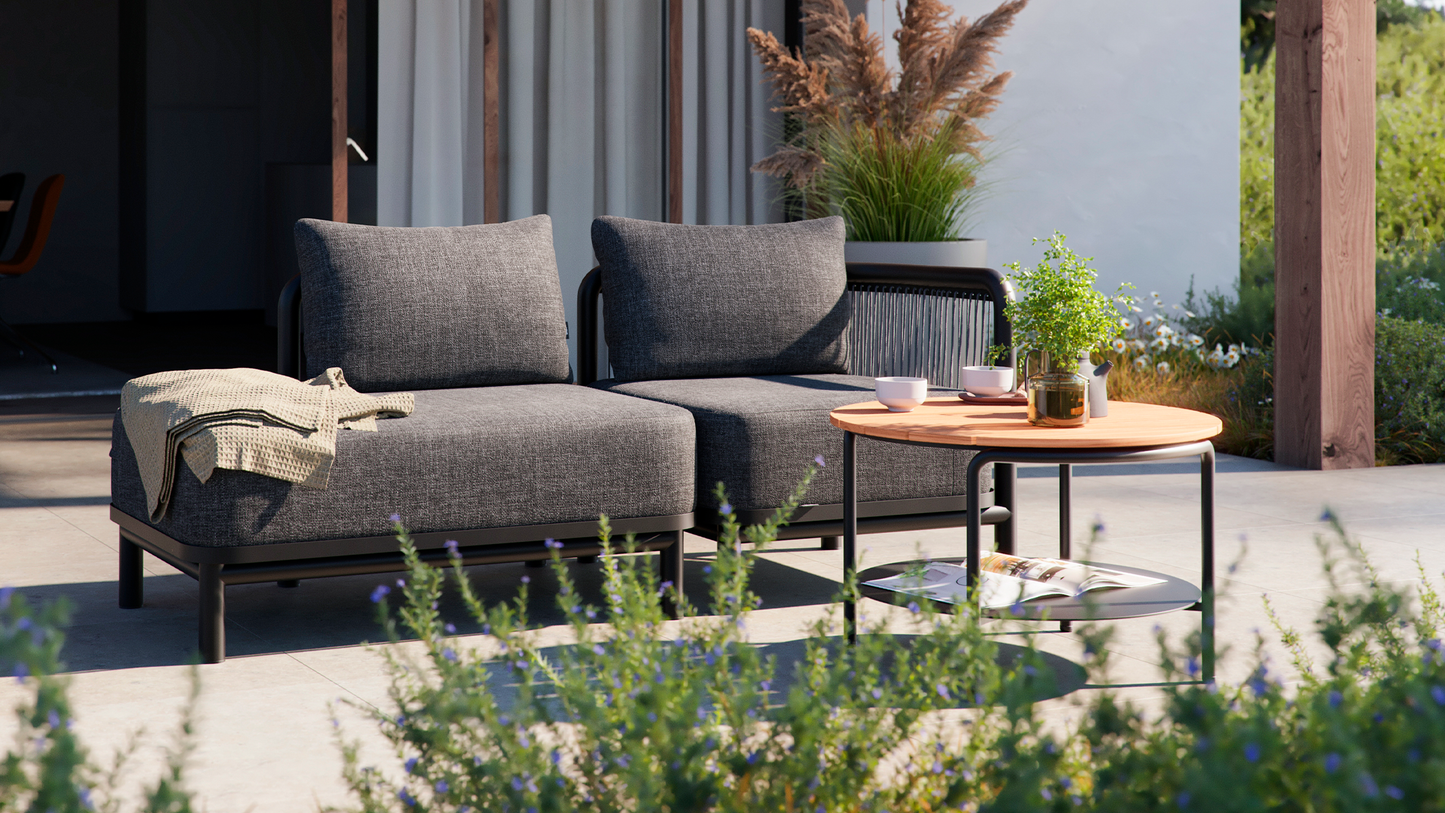 Patio Coffee Table - Ø70 - Outdoor-Couchtisch aus pulverbeschichtetem Aluminium und Teakholz