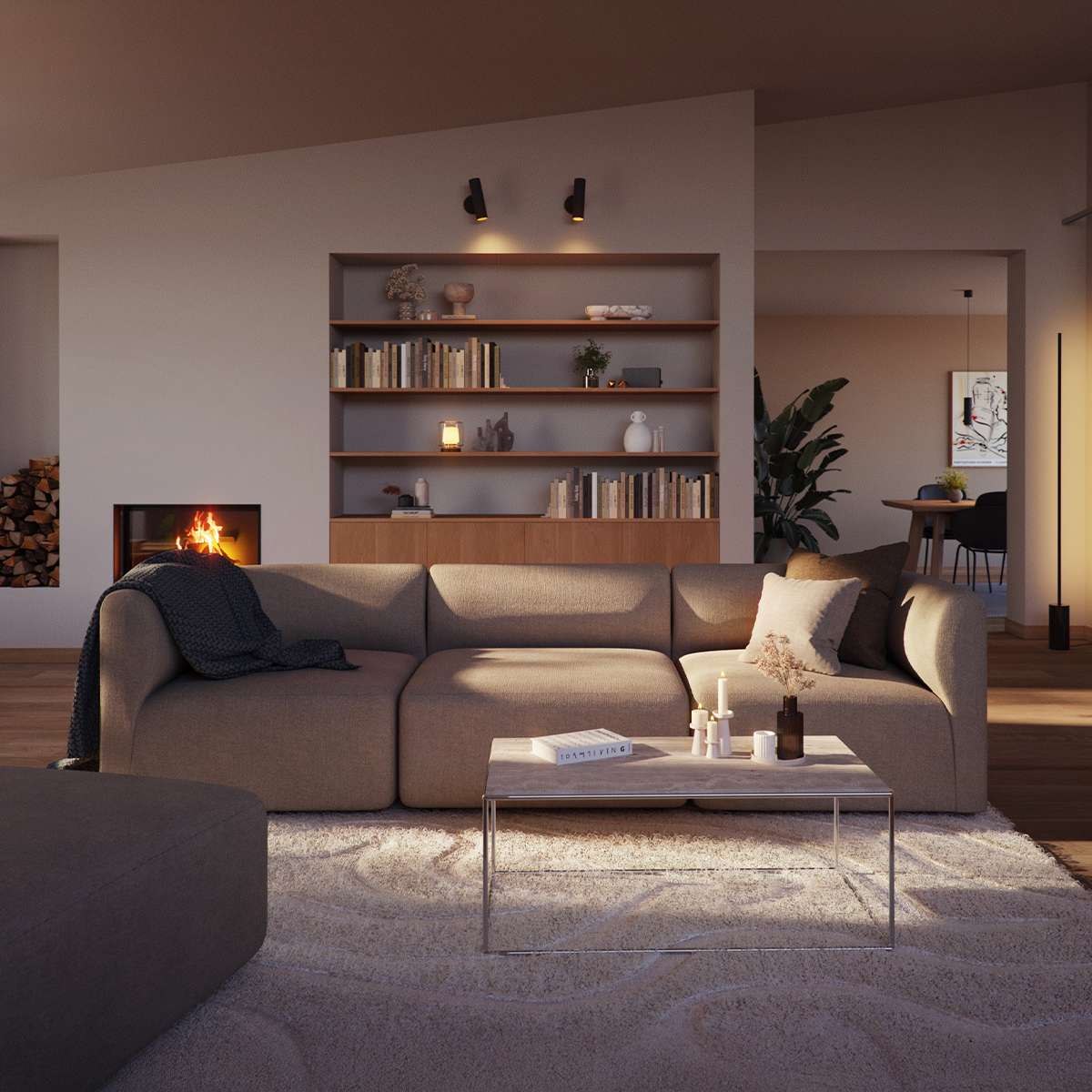 Skandinavisches Fjord Sofa mit weichen Linien und abgerundeten Kanten, ohne Hocker, neutraler Farbton. | Fjord Sofa - 3 seater - Cosmo Olive Mit Hocker | SACKit