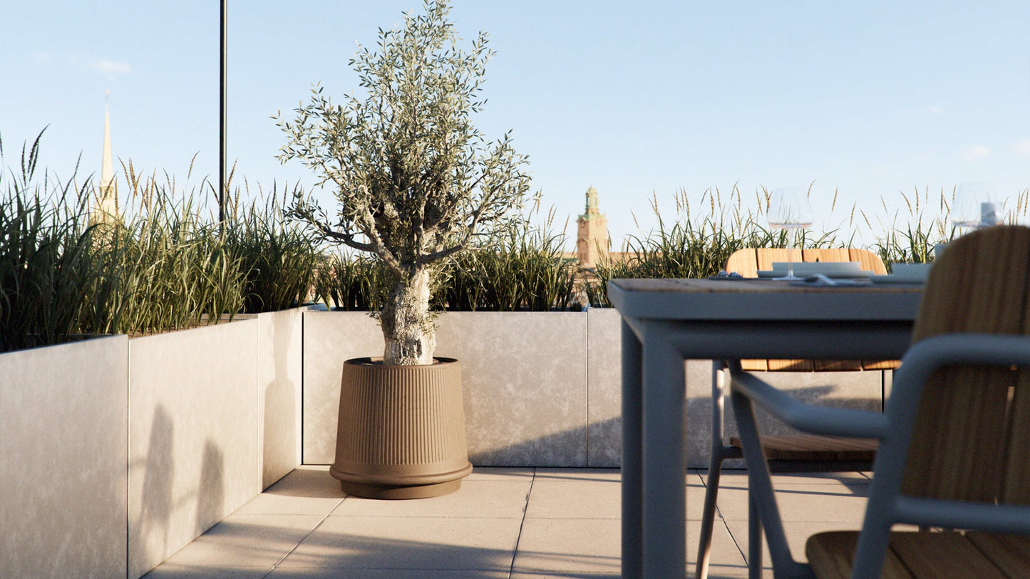 Gaia 38 - Außenkeramik-Blumentopf mit klassischem, gerilltem Design - Ø43