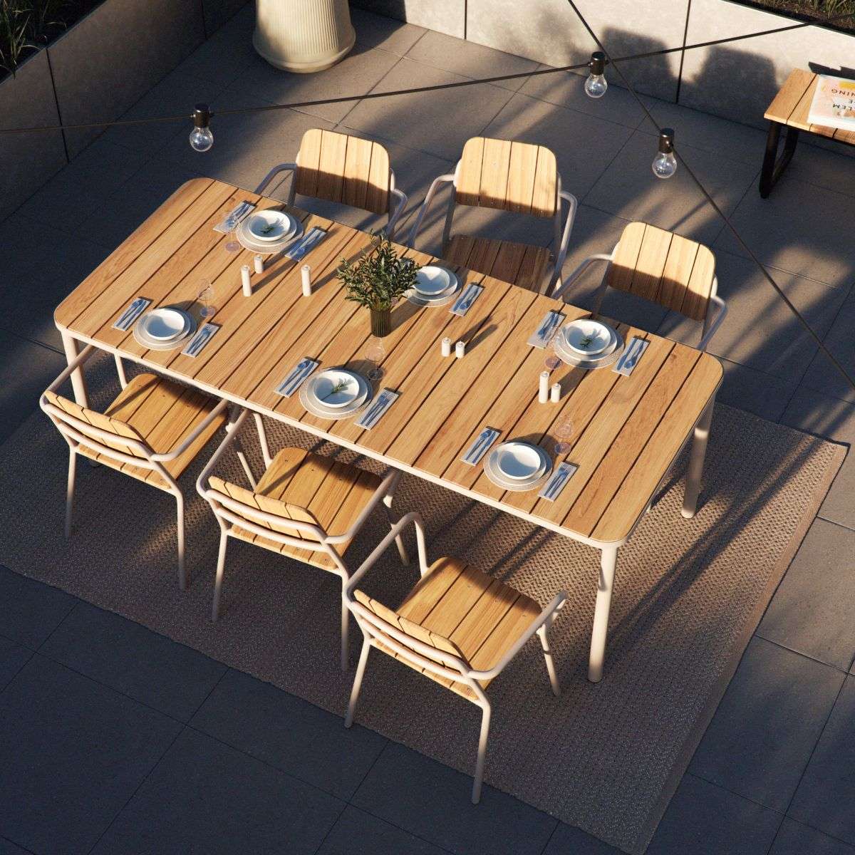 Kirra Dining Table & 6 Kirra Patio Chair | Kirra Dining Table & 6 Kirra Patio Chair - Taupe | SACKit