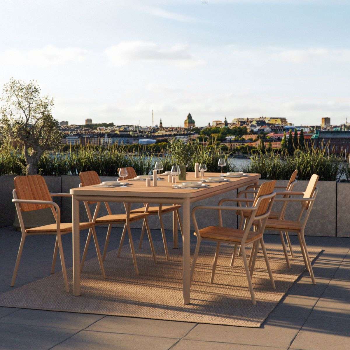 Kirra Dining Table & 6 Kirra Patio Chair | Kirra Dining Table & 6 Kirra Patio Chair - Taupe | SACKit