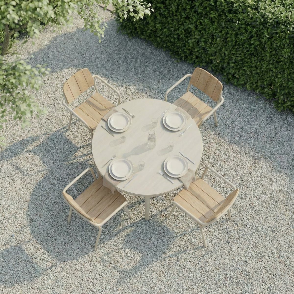Kirra Dining Table Ø110 Ceramic & 4 Kirra Patio Chair - Gartenmöbel-Set mit rundem Tisch und 4 Stühlen