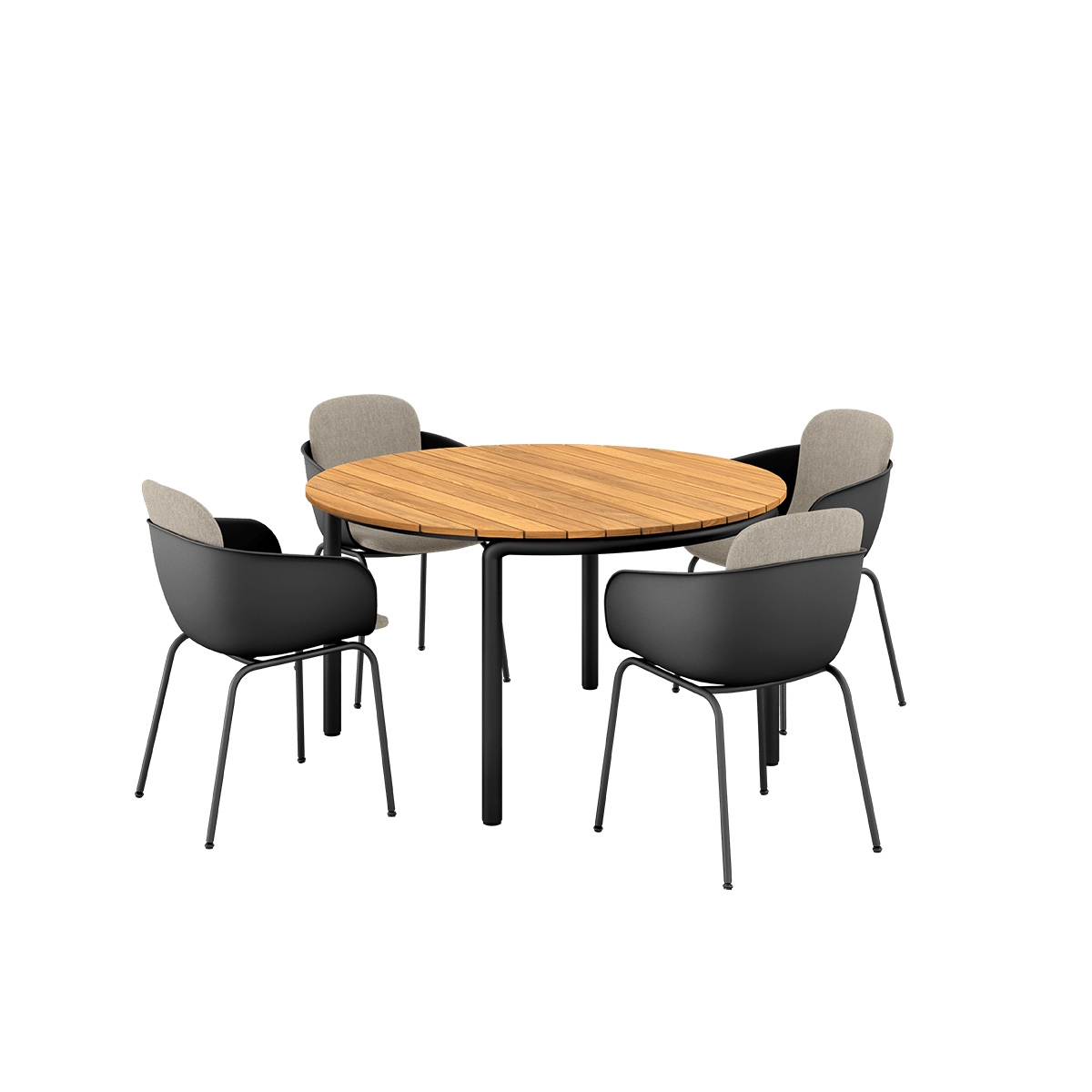  | Patio Dining Table Ø133 + Patio Chair no. One S2 - Black Kirra Sand | SACKit