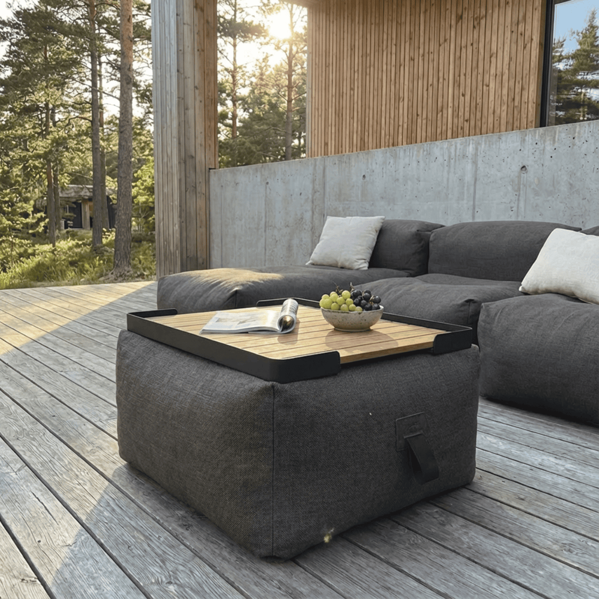 Patio Pouf Tray - Rechteckig Serviertablett für den Innen- und Außenbereich