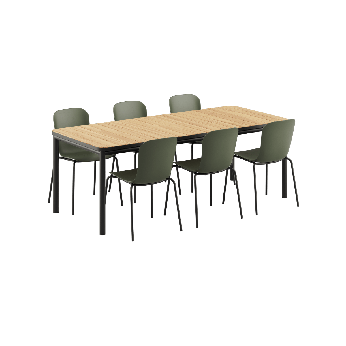 Kirra Dining Table Noir mit 6 Patio Chair no. One S1 in Olive und Noir, Outdoor - Set mit Aluminium und Teakholz. | Kirra Dining Table Noir & 6 Patio Chair no. One - Patio Chair no. One S1 Olive/ Noir | SACKit