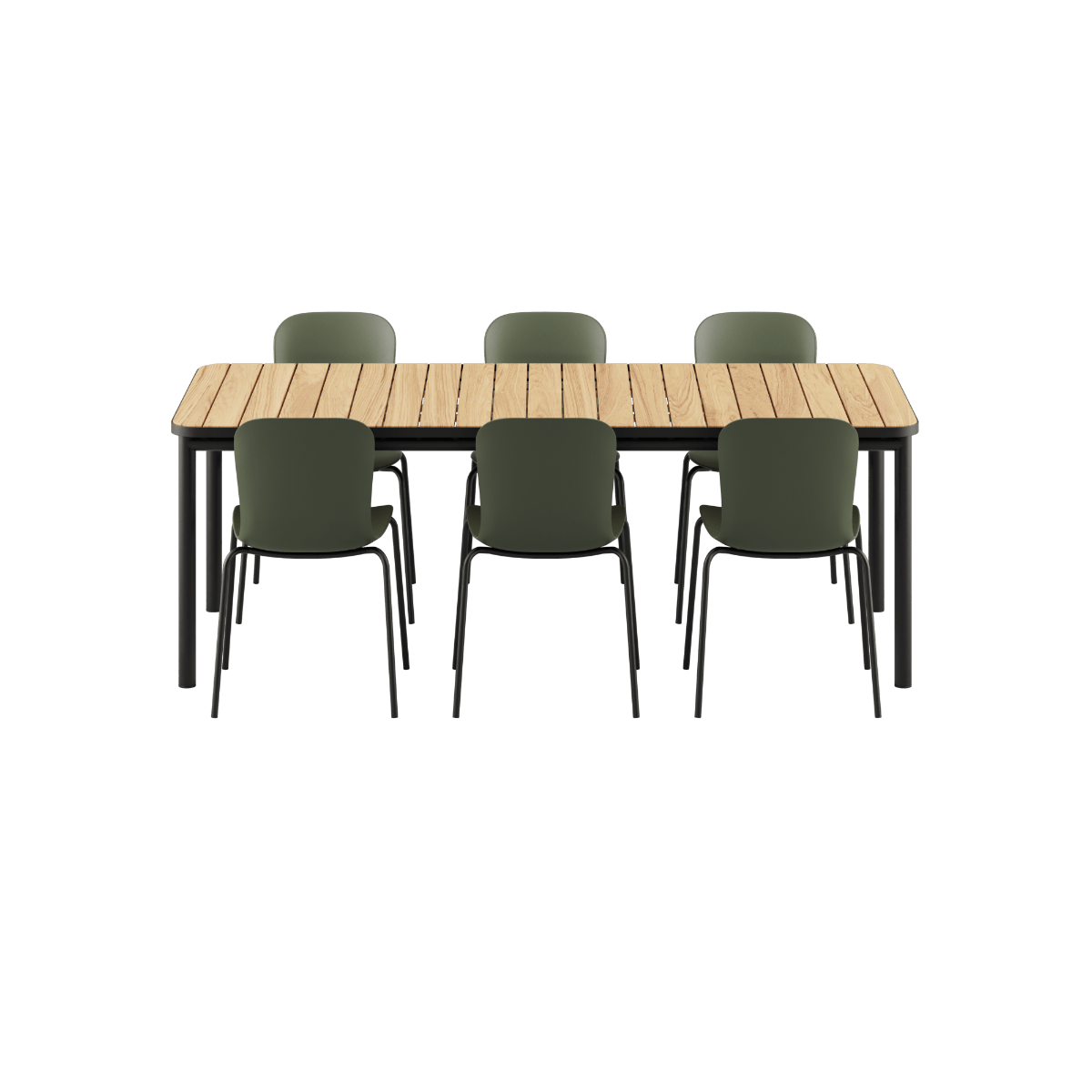 Kirra Dining Table 210x90 mit Olive/Noir Patio Chair no. One S2 aus Aluminium und Teakholz. | Kirra Dining Table Noir & 6 Patio Chair no. One - Patio Chair no. One S1 Olive/ Noir | SACKit