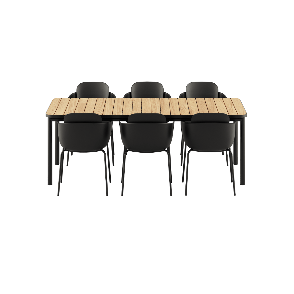 Kirra Dining Table Noir mit 6 Patio Chair no. One S2 in Olive/Noir, Outdoor - Set aus Aluminium und Teakholz. | Kirra Dining Table Noir & 6 Patio Chair no. One - Patio Chair no. One S2 Noir/ Noir | SACKit