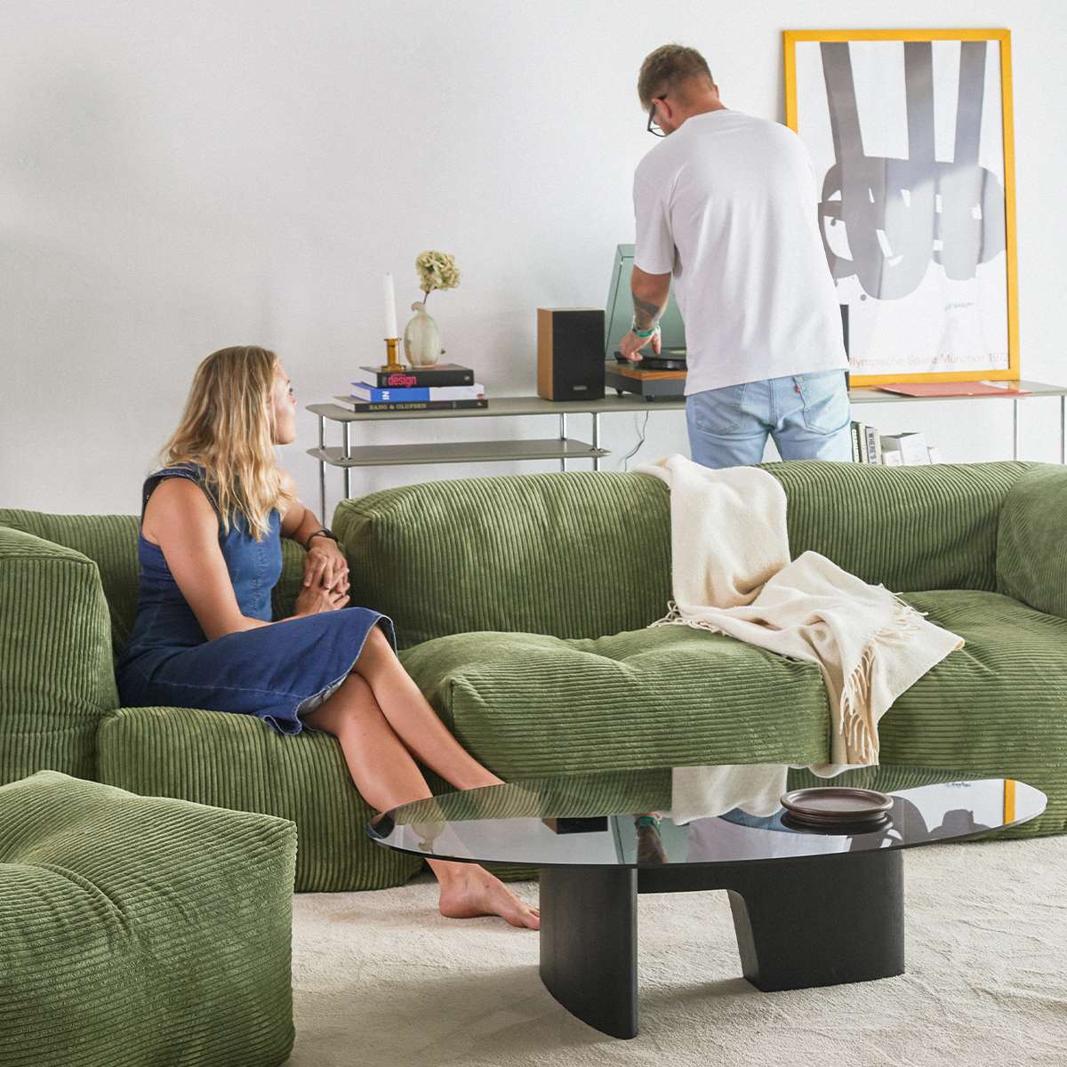 Soft Sofa Indoor 3 - Sitzer in Corduroy Rose Stoff ohne Hocker, modernes flexibles Design | Soft Sofa Indoor - 3 Seater Open - Teddy Brown Ohne Hocker | SACKit