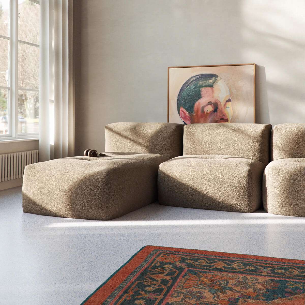 Soft Sofa Indoor 2 - Sitzer Sofa in Teddy Brown mit weichem, formbarem Bezug ohne Gestell. | Soft Sofa Indoor - 2 Seater - Orange Jaquard | SACKit