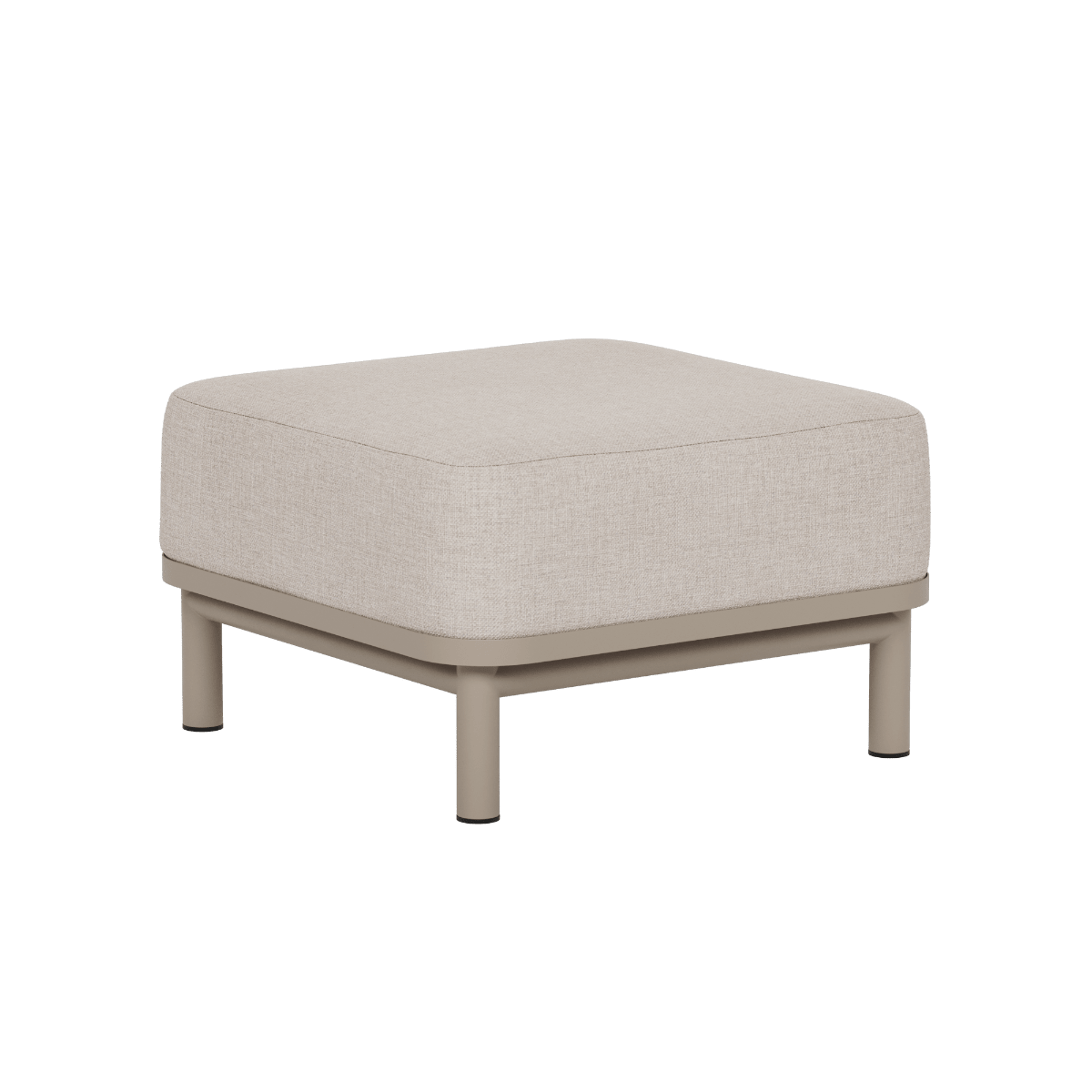 Beigefarbener Kirra Pouf mit gepolsterter Sitzfläche und schlanken Beinen für den geschützten Außenbereich im nordischen Design von sackit