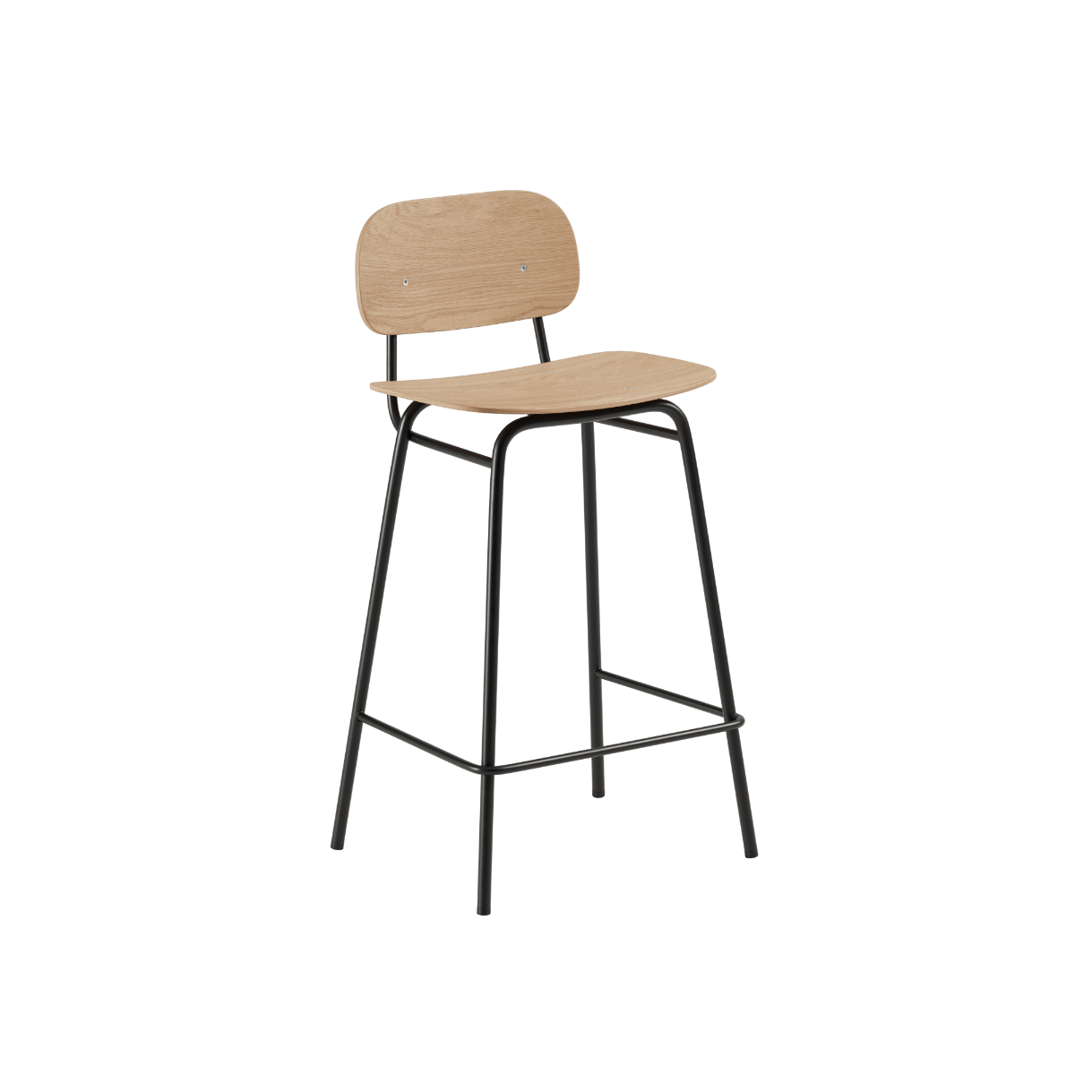 Barhocker Frame mit Rückenlehne, 68 cm hoch, aus naturfarbenem Eichenfurnier und schwarzem Stahlgestell | Frame Bar Stool - Wood w/backrest - 68 cm Natural Oak | SACKit