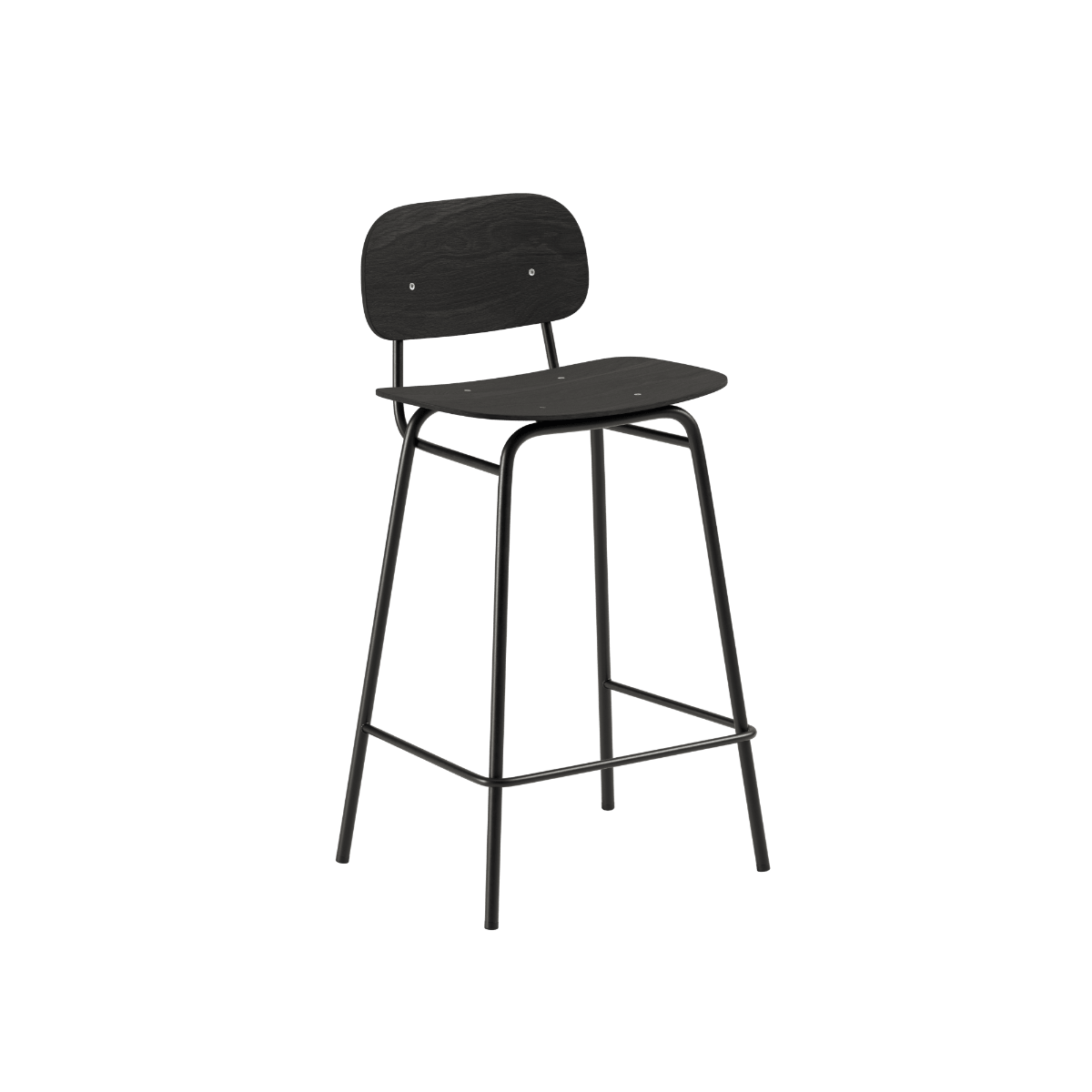 Schwarzer Frame Bar Stool Barhocker mit Rückenlehne, Eichenfurnier und pulverbeschichtetem Stahlgestell, 68 cm hoch. | Frame Bar Stool - Wood w/backrest - 68 cm Black Stained Oak | SACKit