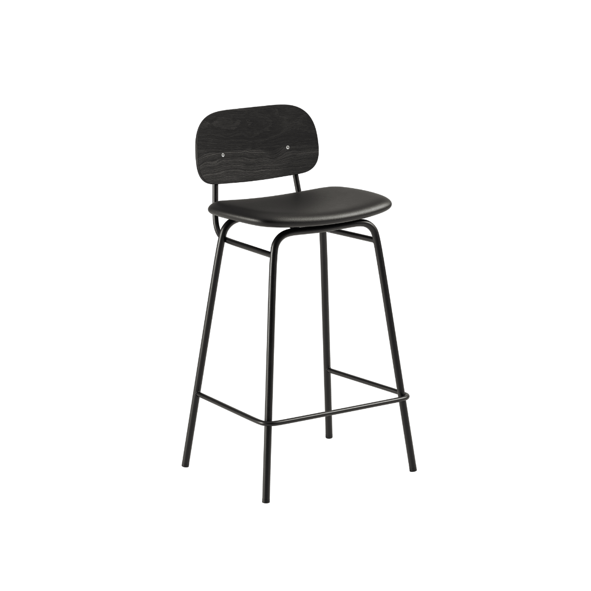 Niedriger Frame Bar Stool Barhocker mit Rückenlehne in Terra Black aus Leder und pulverbeschichtetem Stahlgestell | Frame Bar Stool - Leather w/ backrest - 68 cm Terra Black | SACKit