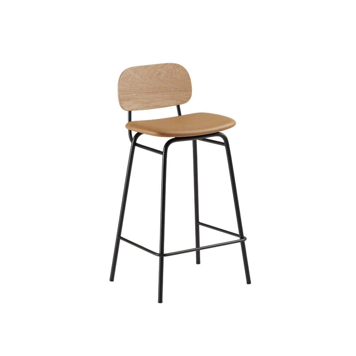 Frame Bar Stool Barhocker mit Rückenlehne aus Leder und pulverbeschichtetem Stahlgestell in industriellem Design. | Frame Bar Stool - Leather w/ backrest - 73 cm Terra Safari | SACKit