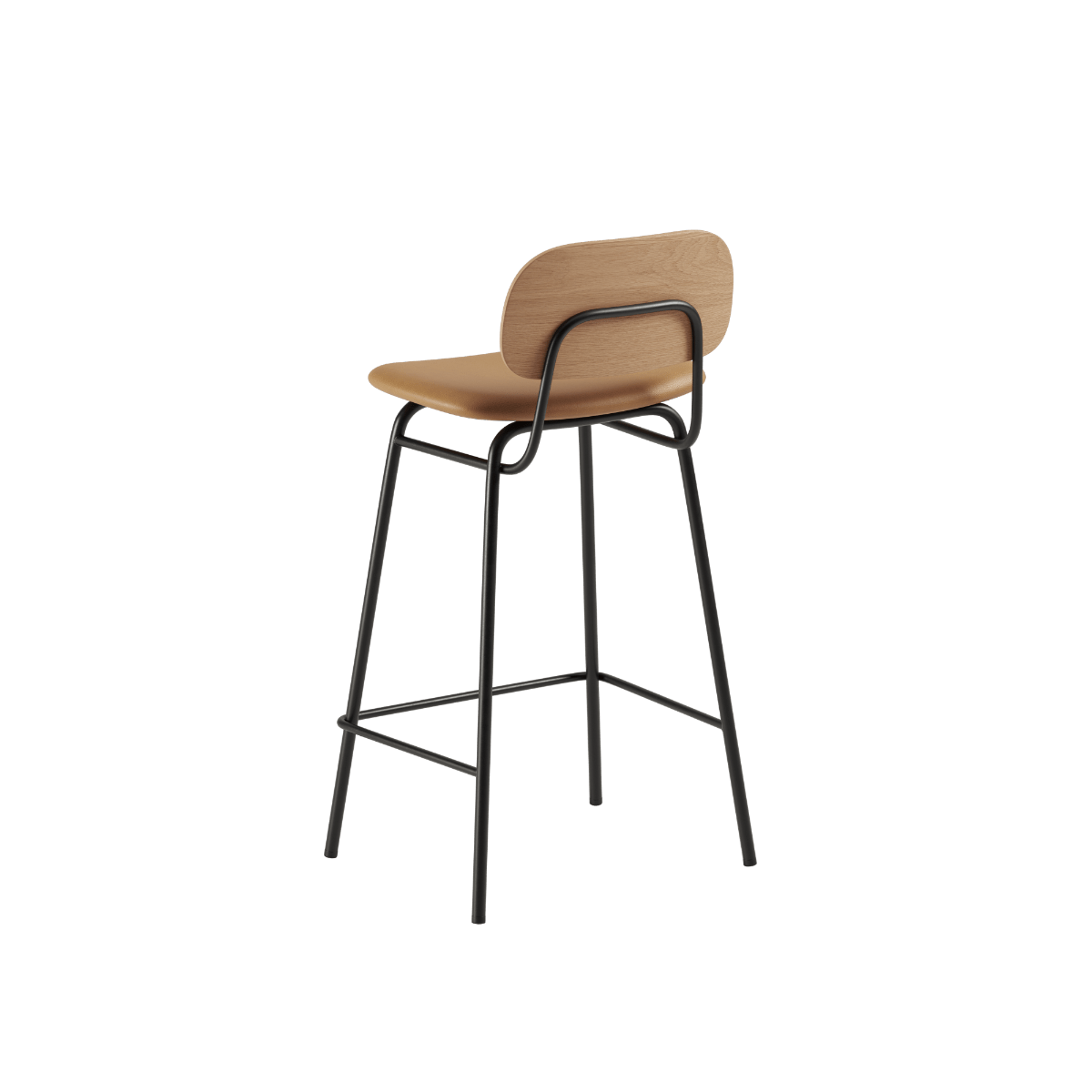 Frame Bar Stool Barhocker mit Rückenlehne und pulverbeschichtetem Stahlgestell in neutralem Farbton | Frame Bar Stool - Leather w/ backrest - 73 cm Terra Safari | SACKit