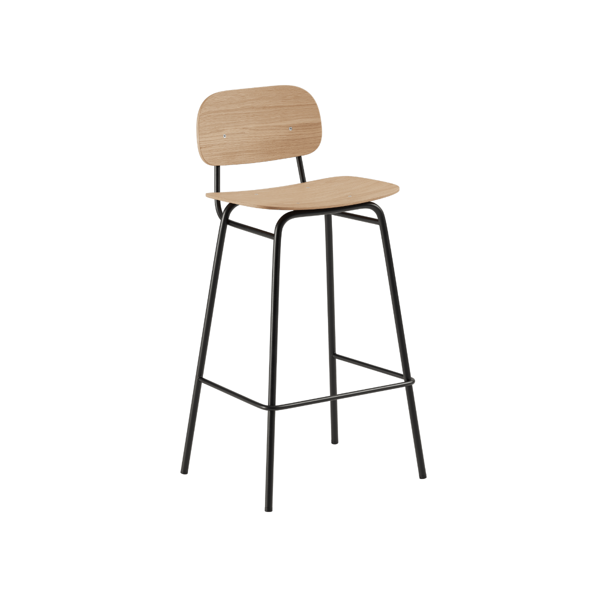 Hoher Frame Bar Stool mit Rückenlehne aus naturfarbenem Eichenfurnier und pulverbeschichtetem Stahlgestell | Frame Bar Stool - Wood w/backrest - 73 cm Natural Oak | SACKit