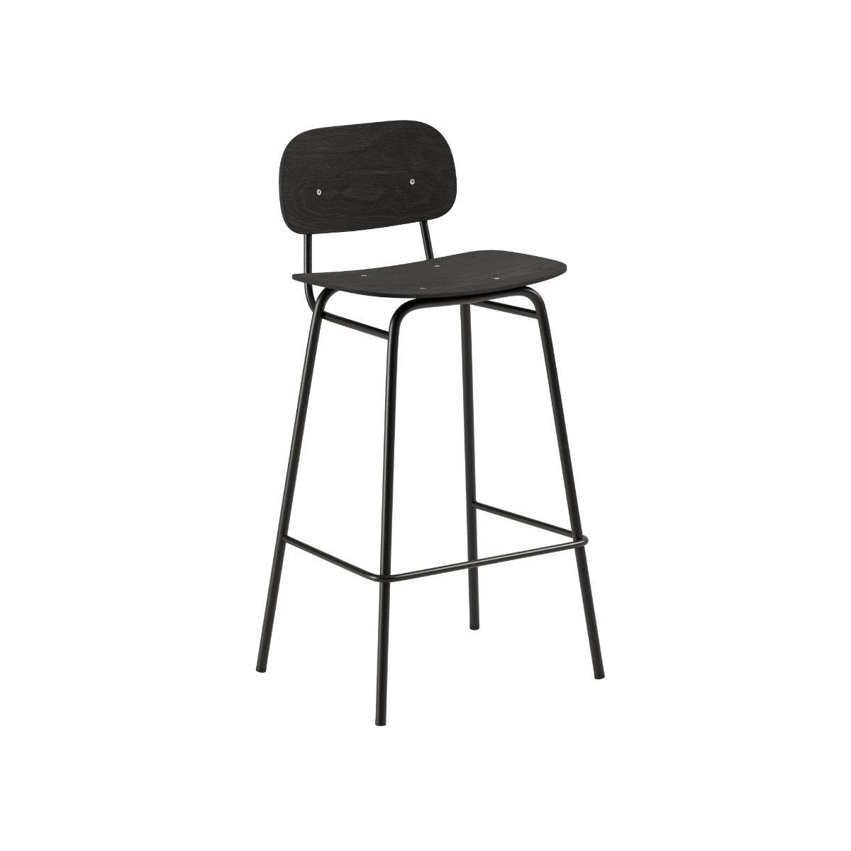 Schwarzer Frame Bar Stool mit Rückenlehne aus Eichenfurnier und pulverbeschichtetem Stahl, 73 cm hoch. | Frame Bar Stool - Wood w/backrest - 73 cm Black Stained Oak | SACKit