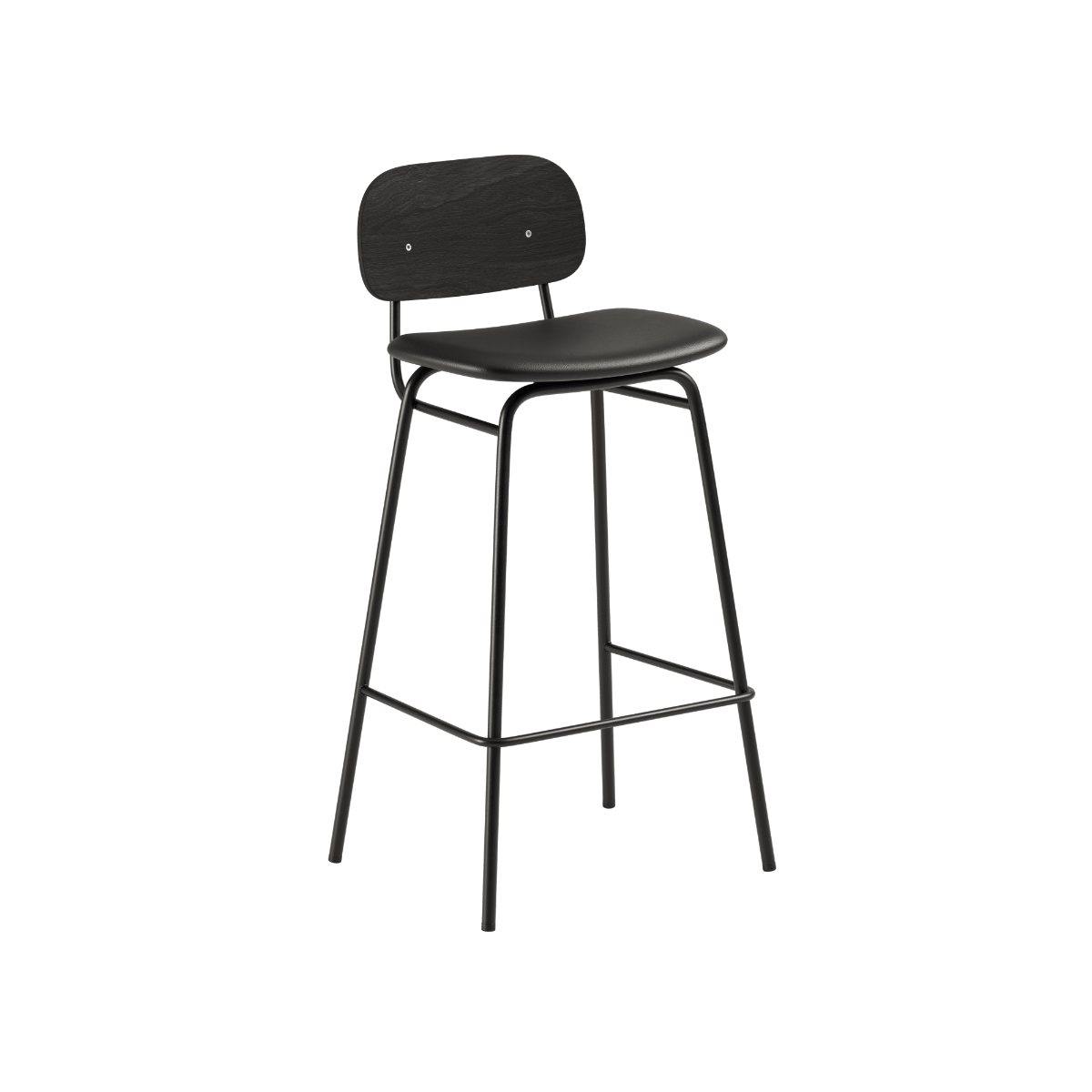 Schwarzer Frame Bar Stool Barhocker mit Rückenlehne und pulverbeschichtetem Stahlgestell, 73 cm hoch | Frame Bar Stool - Leather w/ backrest - 73 cm Terra Black | SACKit