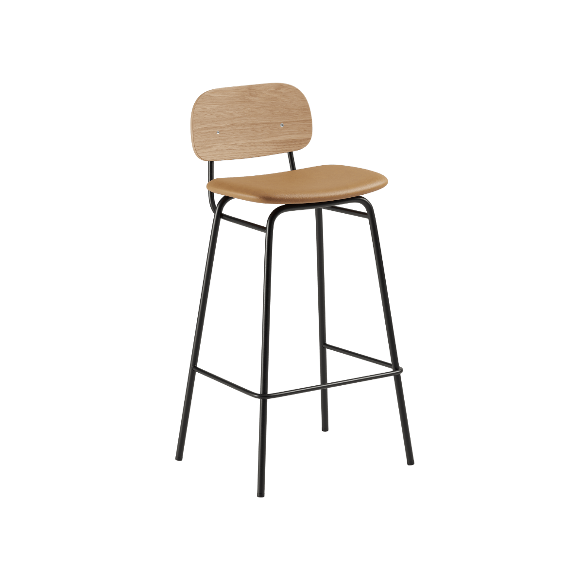 Hoher Frame Bar Stool Barhocker mit Rückenlehne aus Leder und pulverbeschichtetem Stahlgestell in neutralem Farbton | Frame Bar Stool - Leather w/ backrest - 73 cm Terra Safari | SACKit