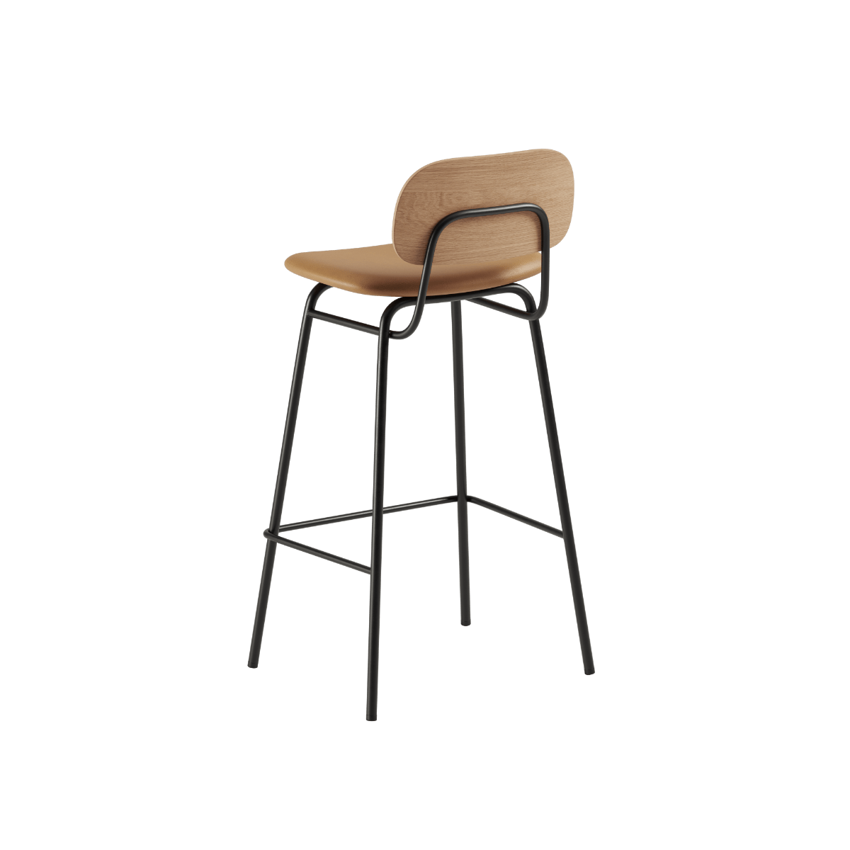 Hoher Frame Bar Stool Barhocker mit Rückenlehne aus Leder und pulverbeschichtetem Stahlgestell in neutralem Raum | Frame Bar Stool - Leather w/ backrest - 73 cm Terra Safari | SACKit