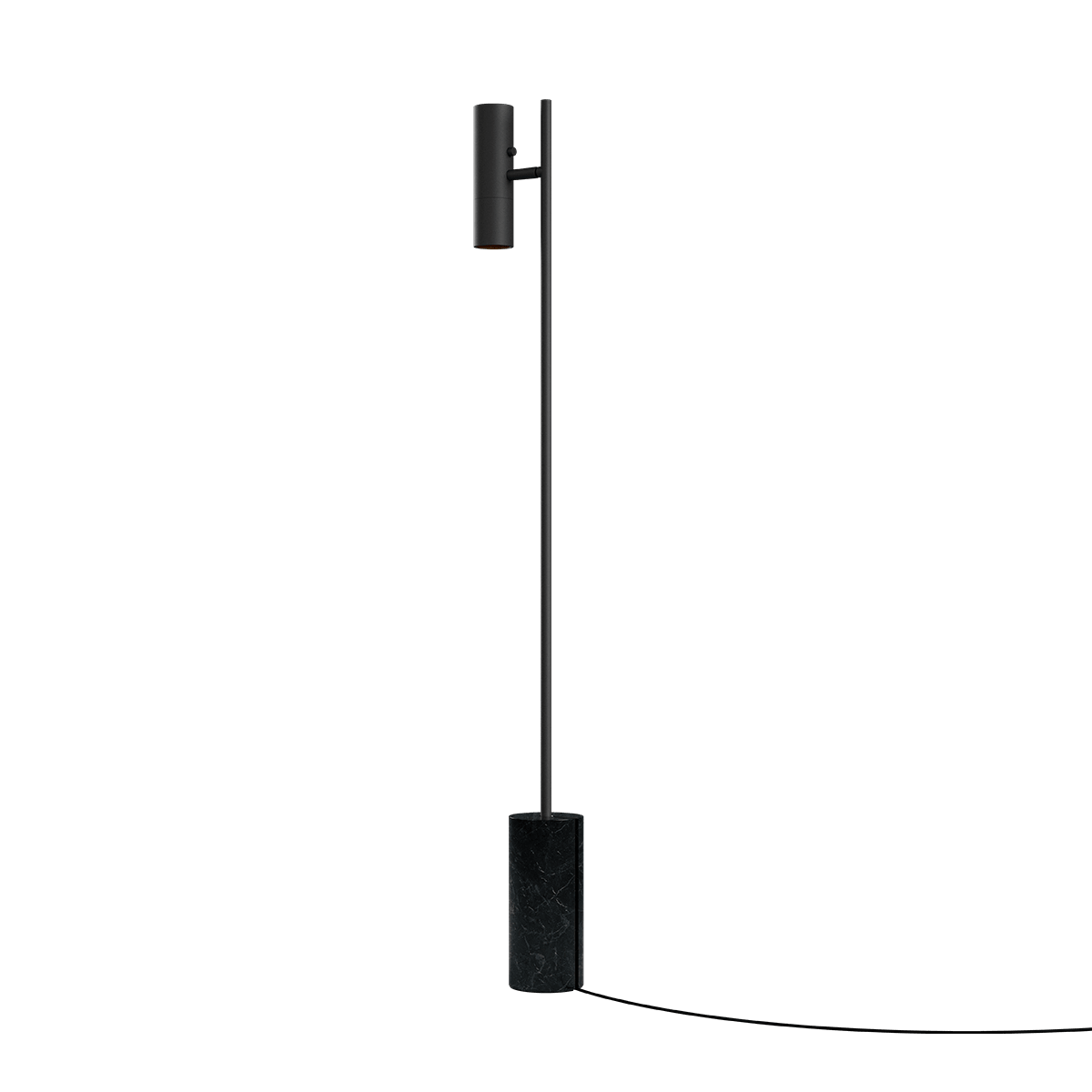 Schwarze Expo Floor Stehleuchte aus Aluminium mit Marmorfuß und warmem Licht. | Expo Floor - Black | SACKit