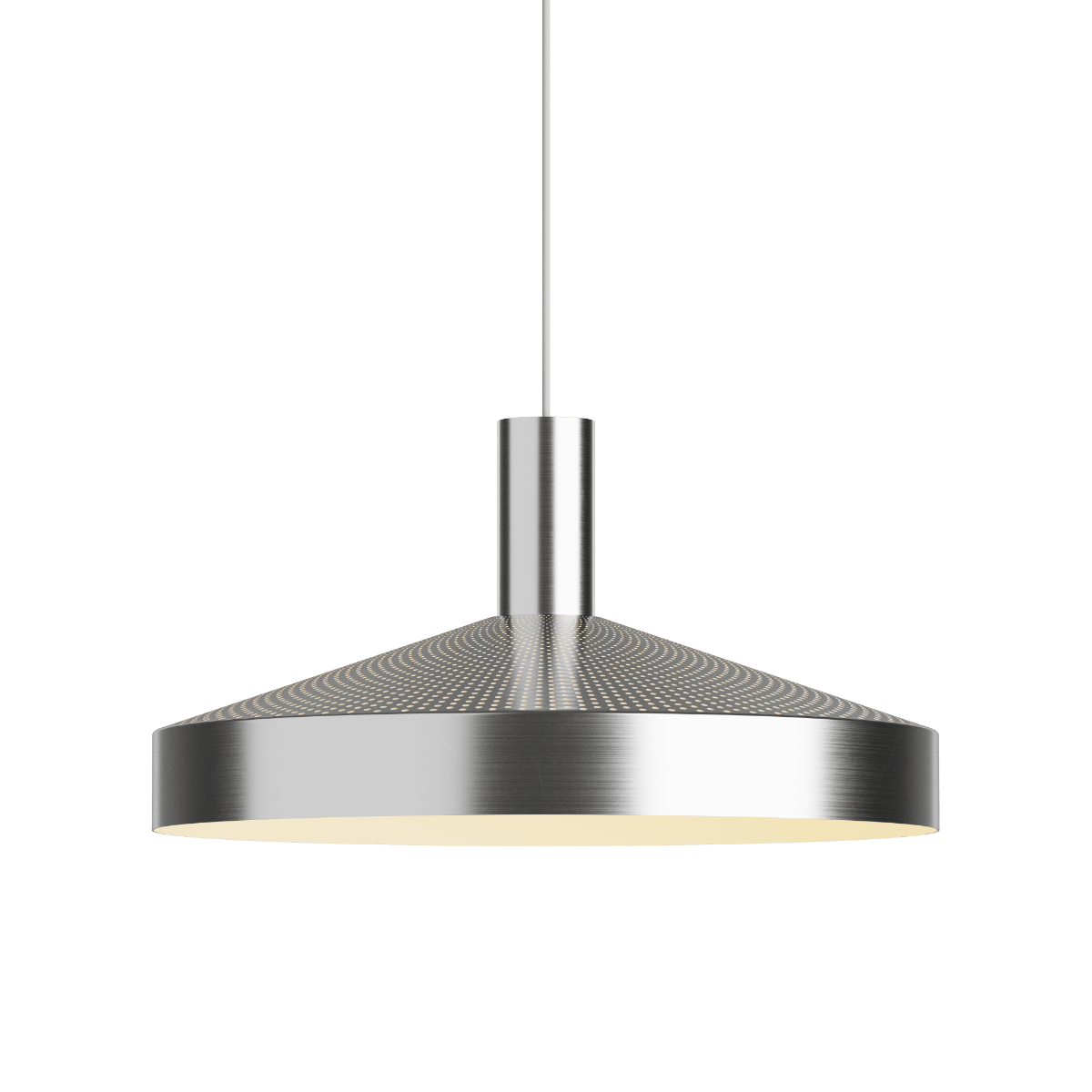 Polierte Dawn Pendant Ø40 Hängeleuchte aus Aluminium mit perforiertem Design und weiß lackiertem Innenschirm. | Dawn Pendant Ø40 - Polished | SACKit