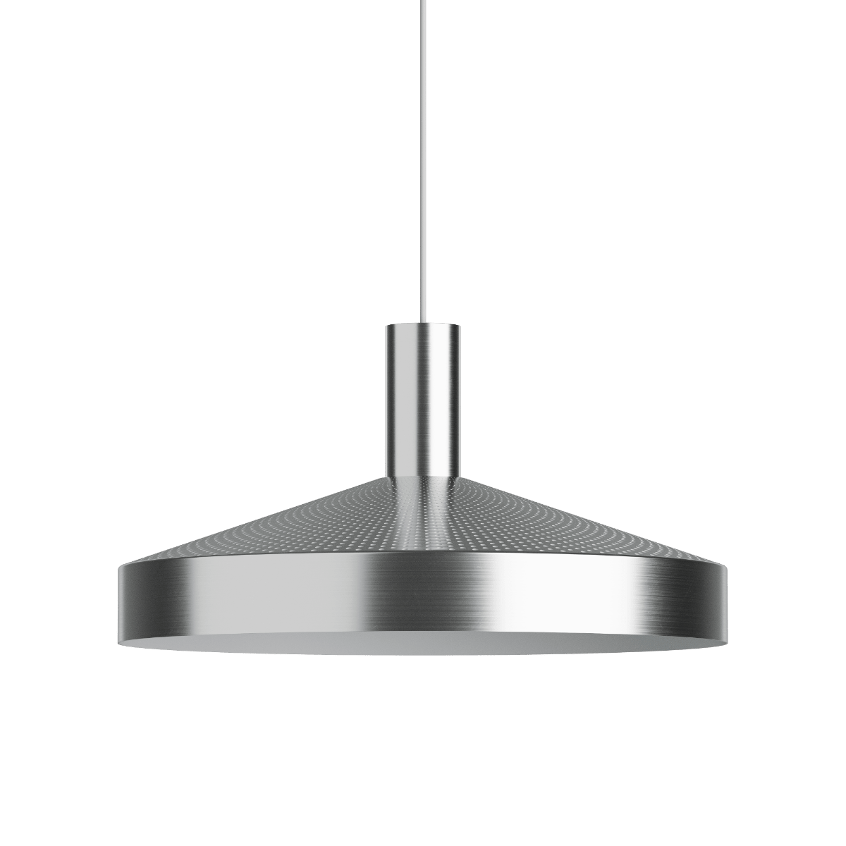 Runde Dawn Pendelleuchte Ø40 aus Aluminium mit perforiertem Design und weiß lackiertem Innenschirm. | Dawn Pendant Ø40 - Polished | SACKit