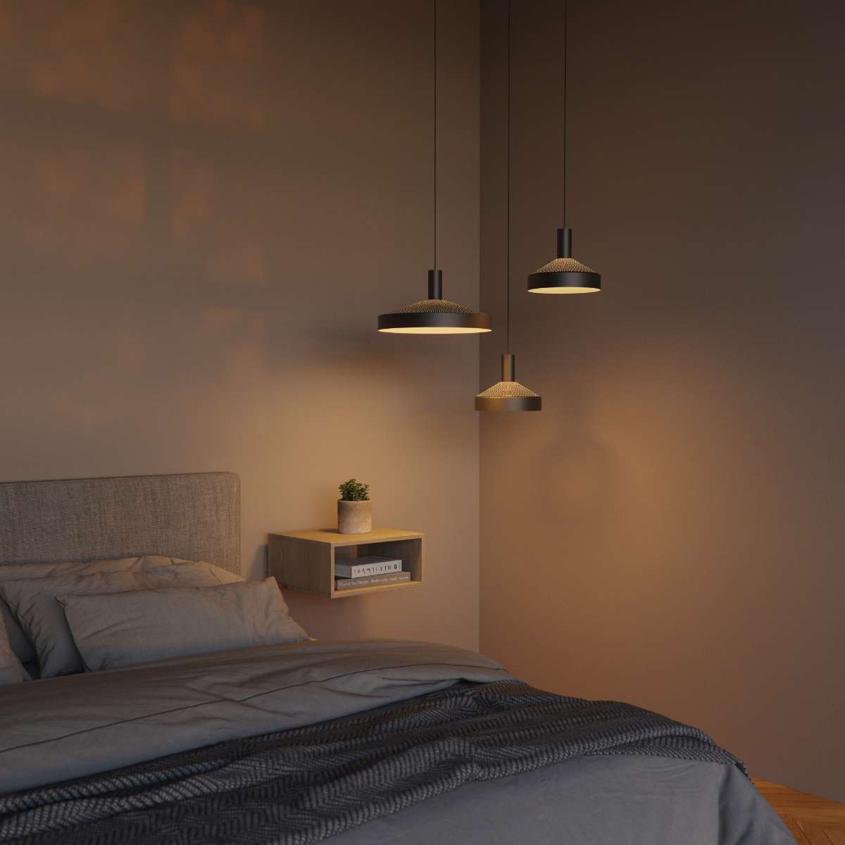 Schwarze Dawn Pendant Ø40 Hängeleuchte aus Aluminium mit perforiertem Design und weißem Innenschirm. | Dawn Pendant Ø40 - Black | SACKit