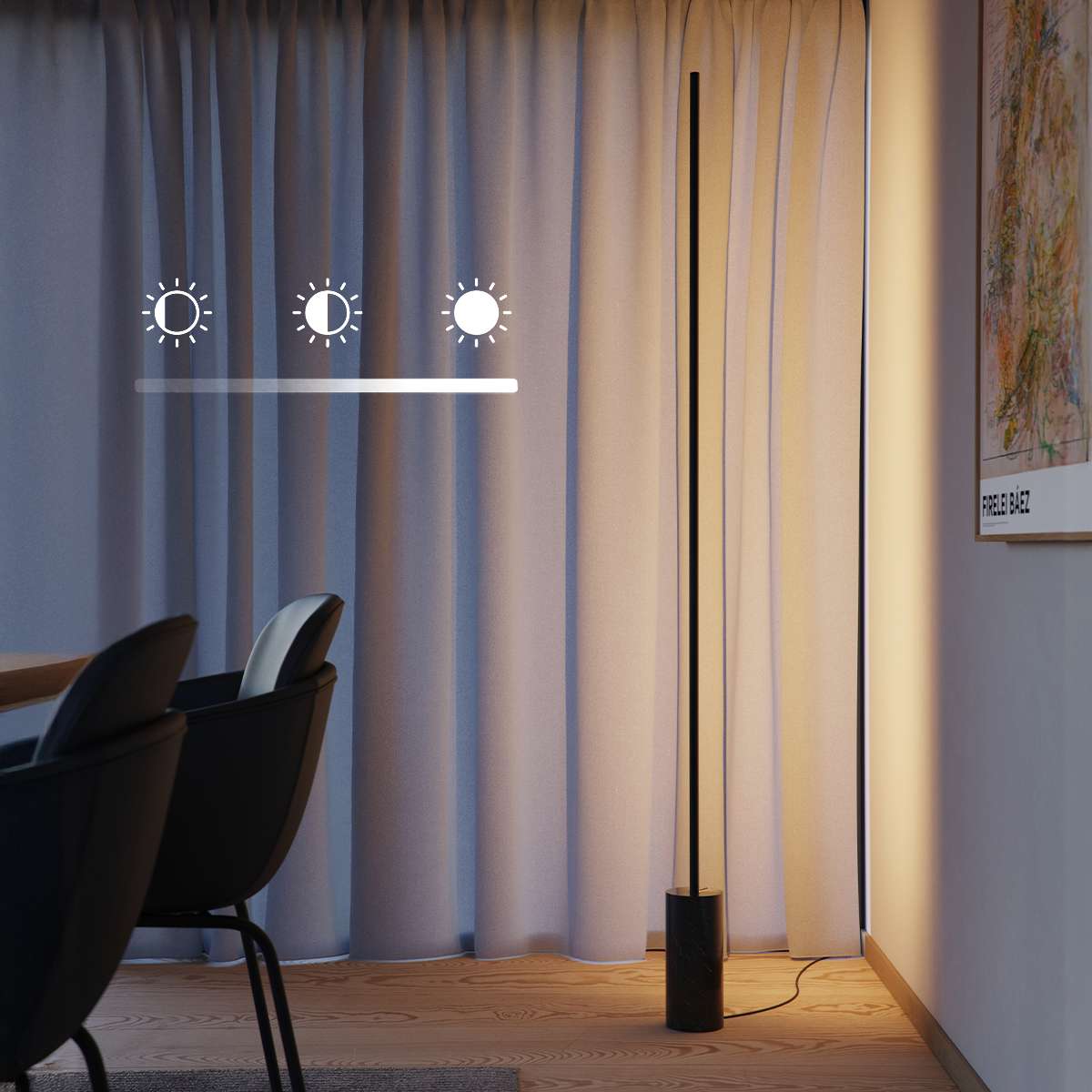 Schwarze Expo 185 Stehleuchte mit Aluminiumprofil und Marmorsockel, dimmbares LED - Licht nach oben gerichtet | Expo 185 - Black | SACKit