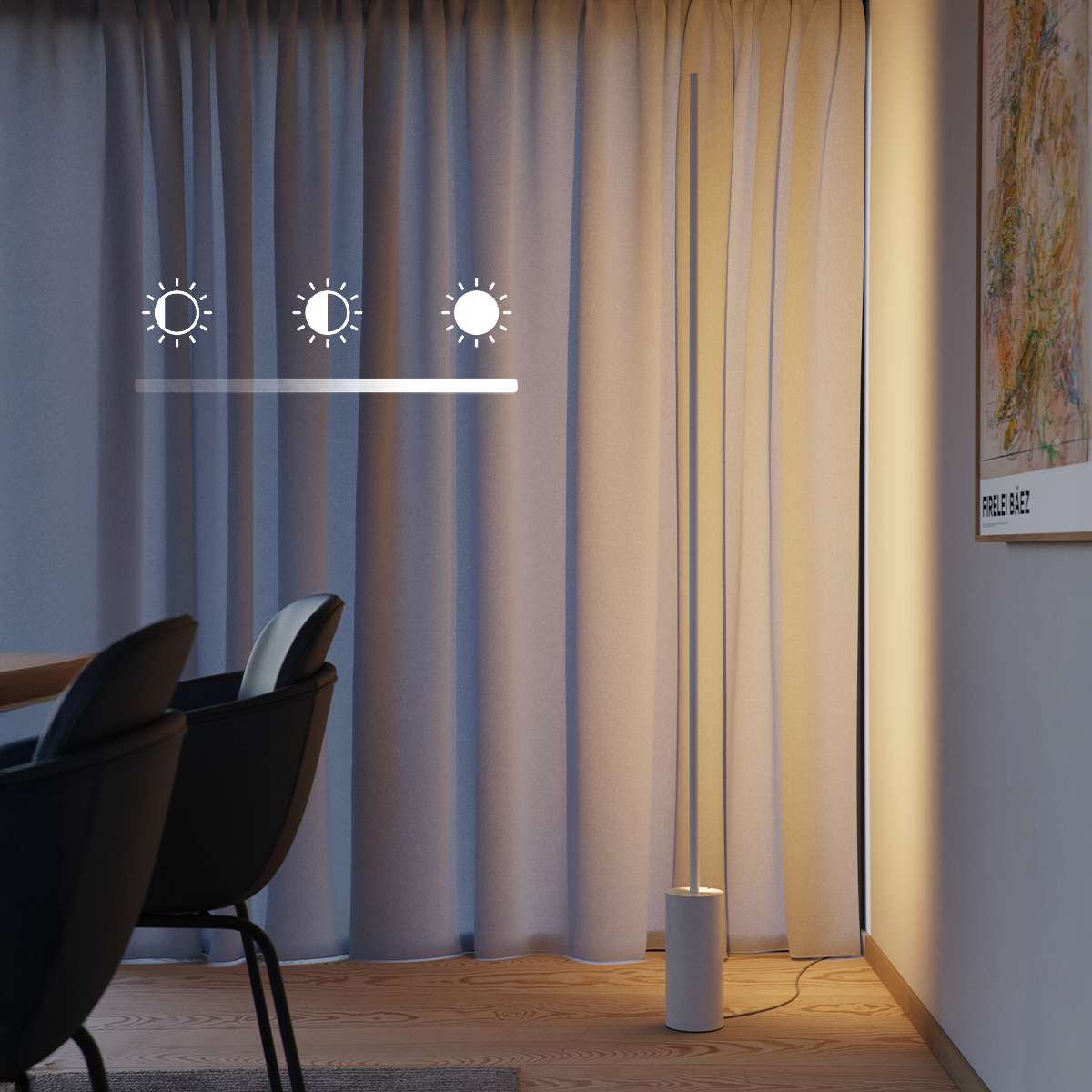 Weiße Expo 185 Stehleuchte mit schlankem Aluminiumprofil und Marmorsockel, warmes Licht, stufenlos dimmbar | Expo 185 - White | SACKit