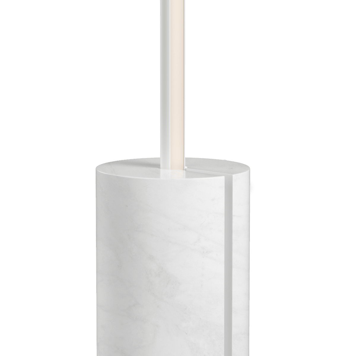 Weiße Expo 185 Stehleuchte mit Aluminiumprofil und Marmorsockel, vertikaler mattierter LED - Streifen | Expo 185 - White | SACKit
