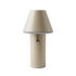 Kabellose Tischleuchte in Beige mit kegelförmigem Schirm und zylindrischem Fuß für den Innen und Außenbereich von sackit