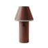 Braune kabellose Tischleuchte von sackit für drinnen und draußen mit kegelförmigem Schirm und weichem Lichtaustritt am Schirmrand