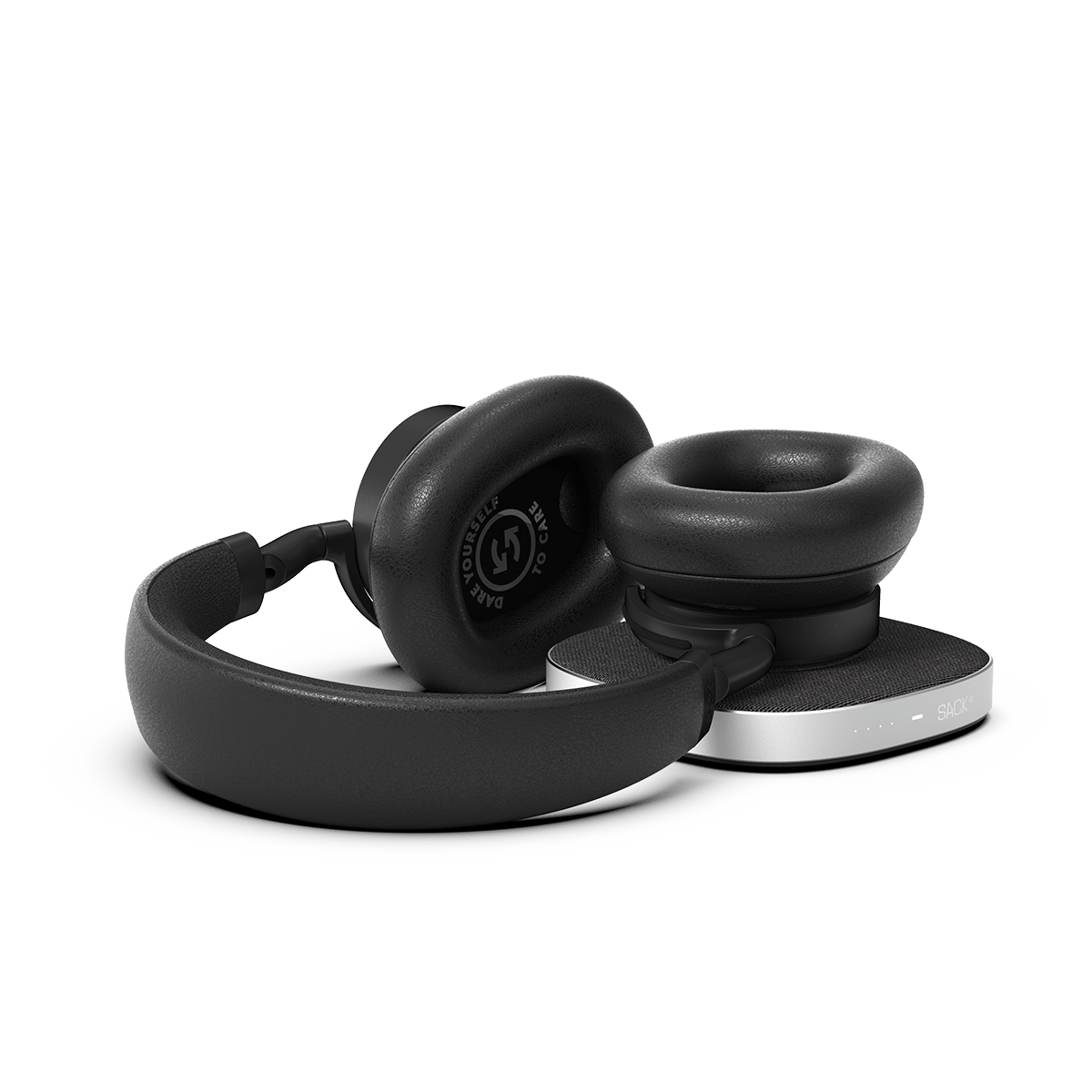 Schwarze Touch 400 Kopfhörer mit PU - Leder und Aluminium - Details, schwenkbare Hörmuschel, modernes Design | Touch 400 - Black | SACKit