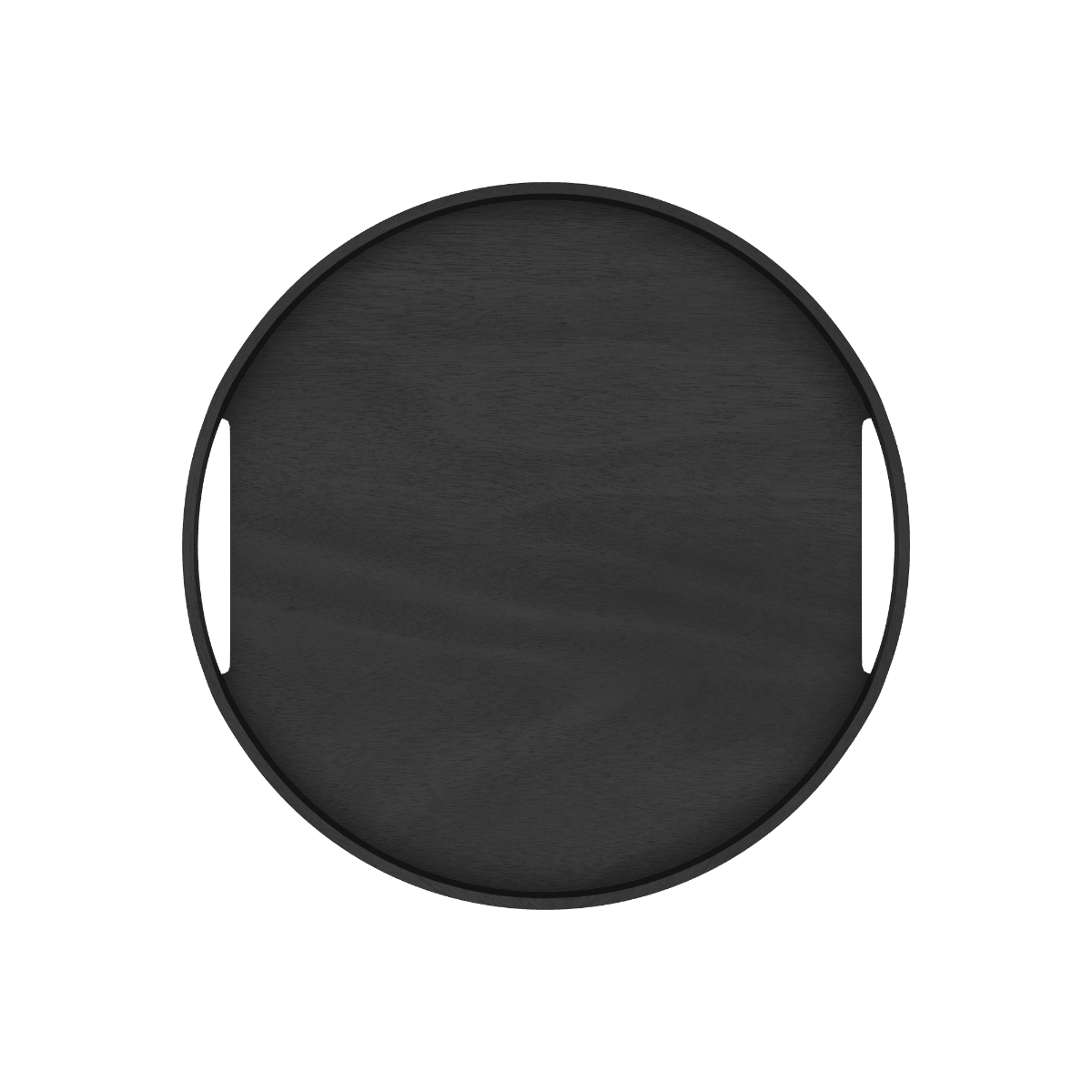 Rundes Serviertablett aus hellem Eichenfurnier mit 5 cm hohem Rand und integrierten Griffen | Nordic Serving Tray - Black Stained Oak | SACKit