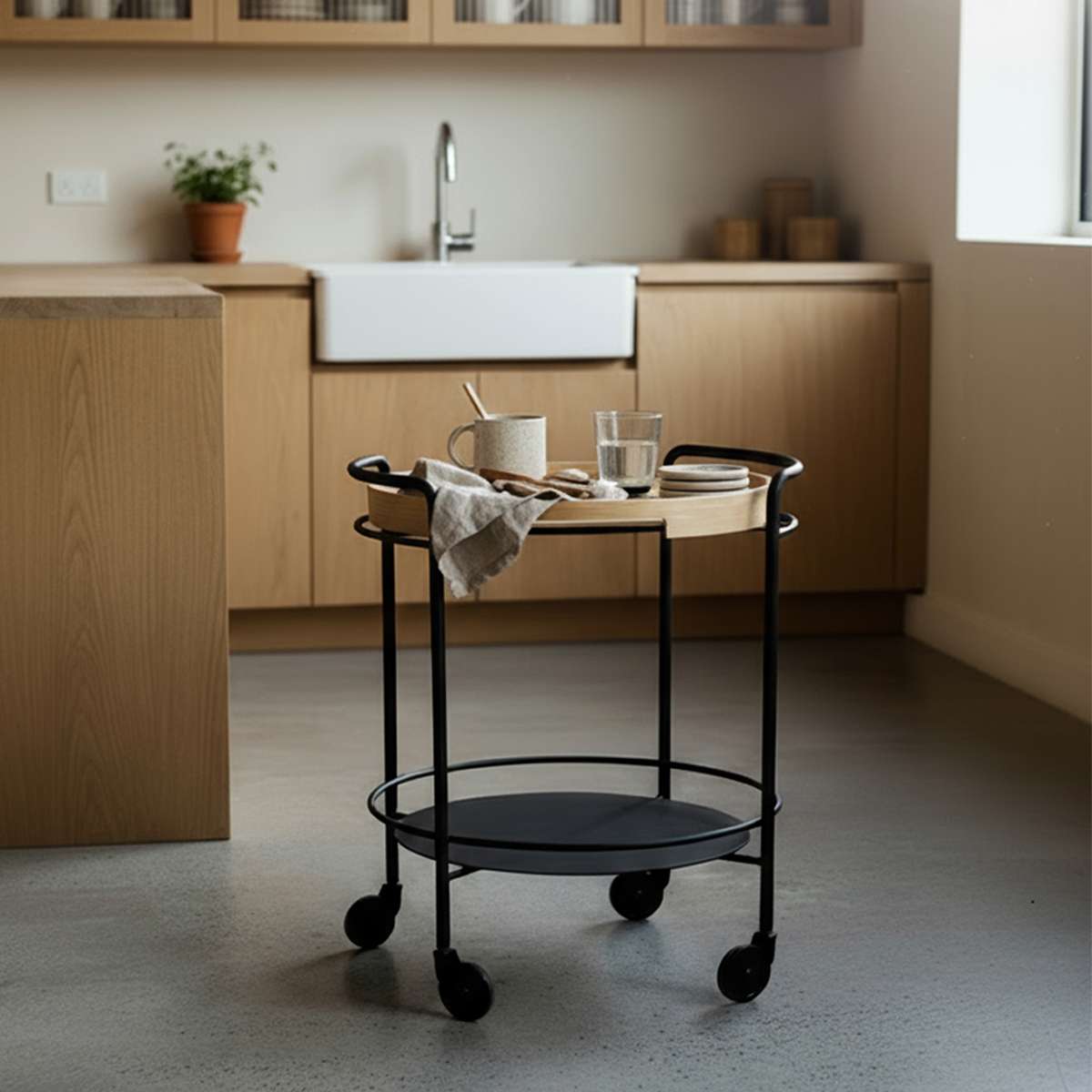 Serving Table w/ Nordic Serving Tray | Serving Table w/ Nordic Serving Tray - Natural Oak | SACKit