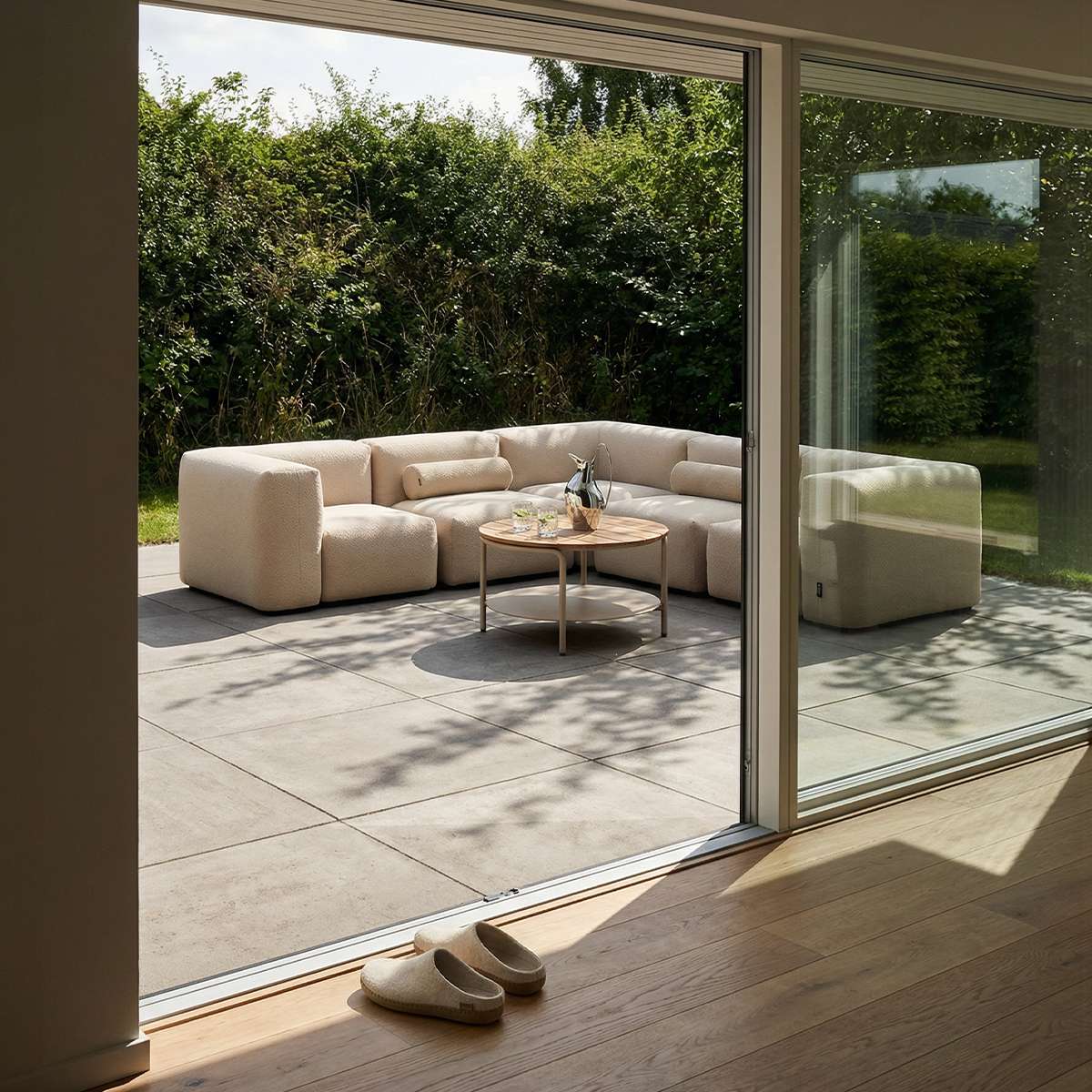 Soft Sofa Outdoor Ecksofa ohne Gestell, weiches Design, wetterfestes Kirra - Gewebe, neutraler Ton | Soft Sofa Outdoor - Corner - Kirra Sand | SACKit