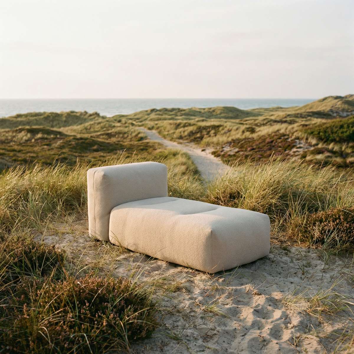 Outdoor Soft Sofa Lounger in neutral tones with soft cushions and a low profile design. | Soft Sofa Outdoor - Lounger - Kirra Sand | SACKit