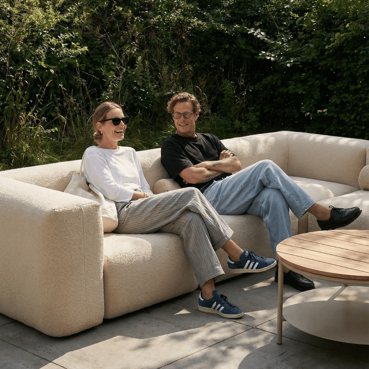 5 - Sitzer Soft Sofa Outdoor Ecksofa in Bouclé Beige, weiches, formstabiles Design für draußen | Soft Sofa Outdoor - 5 Seater Corner Sofa - Boucle Beige | SACKit