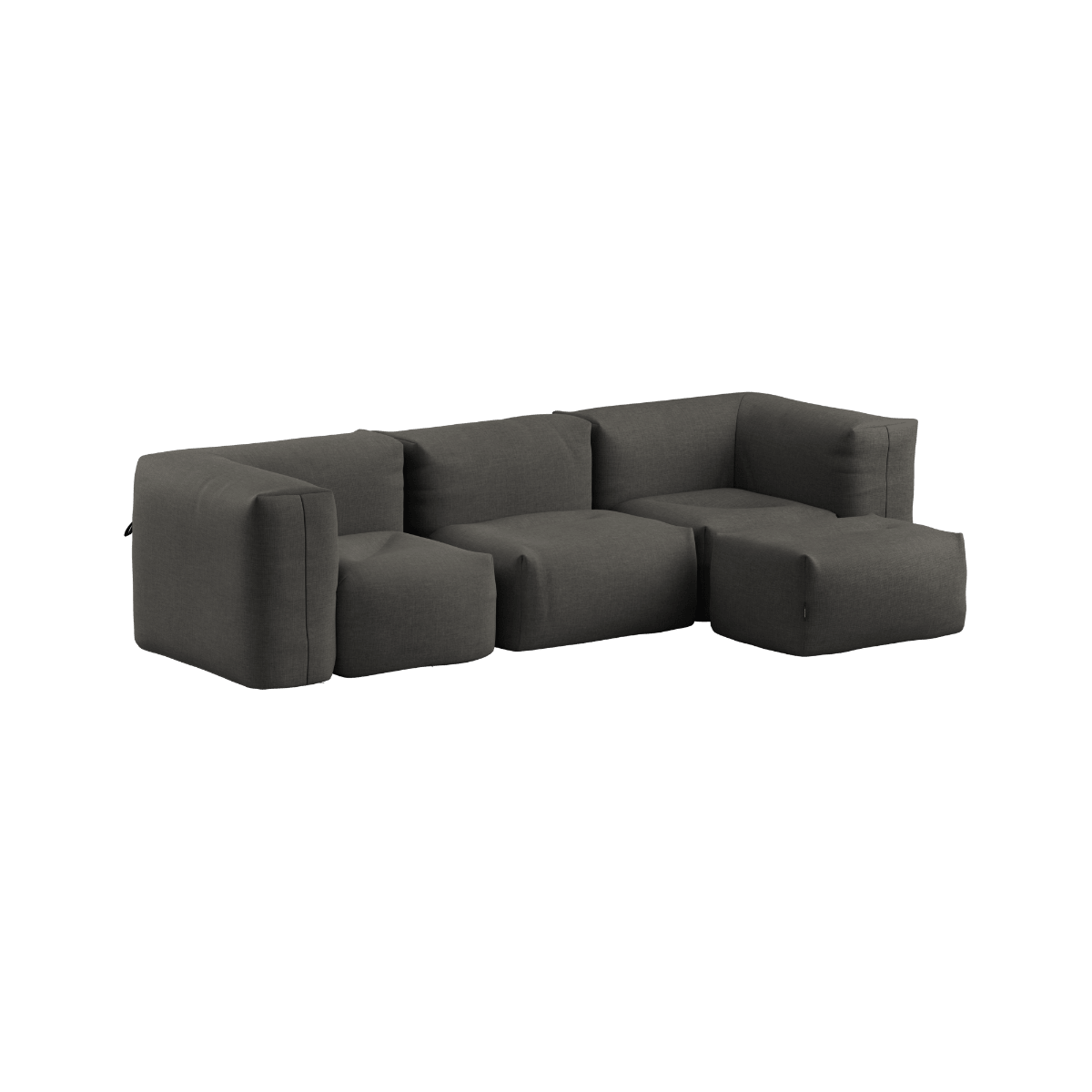 Soft Sofa Outdoor 3 - Sitzer mit Pouf in Kirra Noir, weiches, formstabiles Outdoor - Sofa ohne Gestell | Soft Sofa Outdoor - 3 seater w/pouf - Kirra Noir | SACKit
