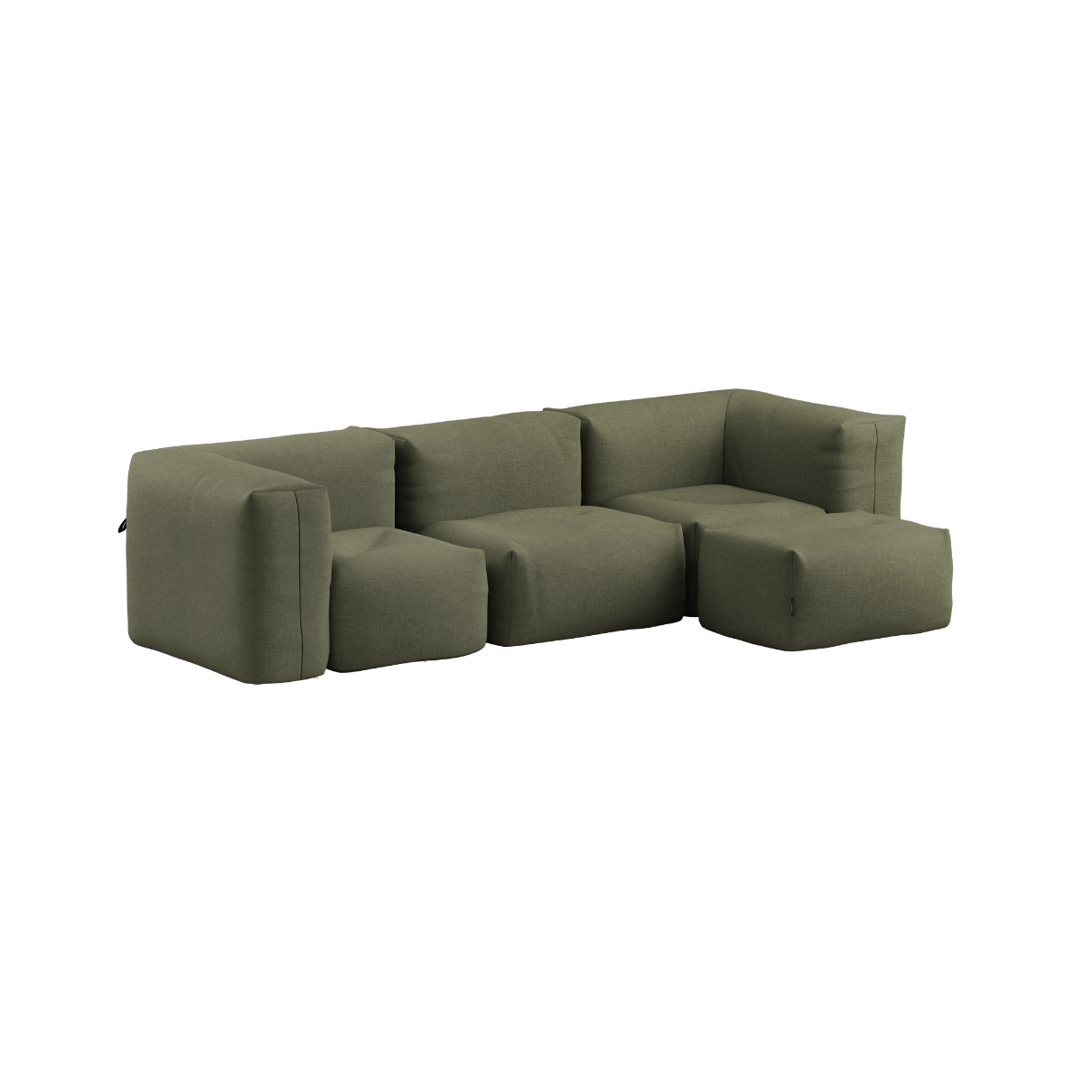 Soft Sofa Outdoor 3 - Sitzer mit Pouf in Kirra Olive, weiches formstabiles Outdoor - Sofa ohne Gestell. | Soft Sofa Outdoor - 3 seater w/pouf - Kirra Olive | SACKit