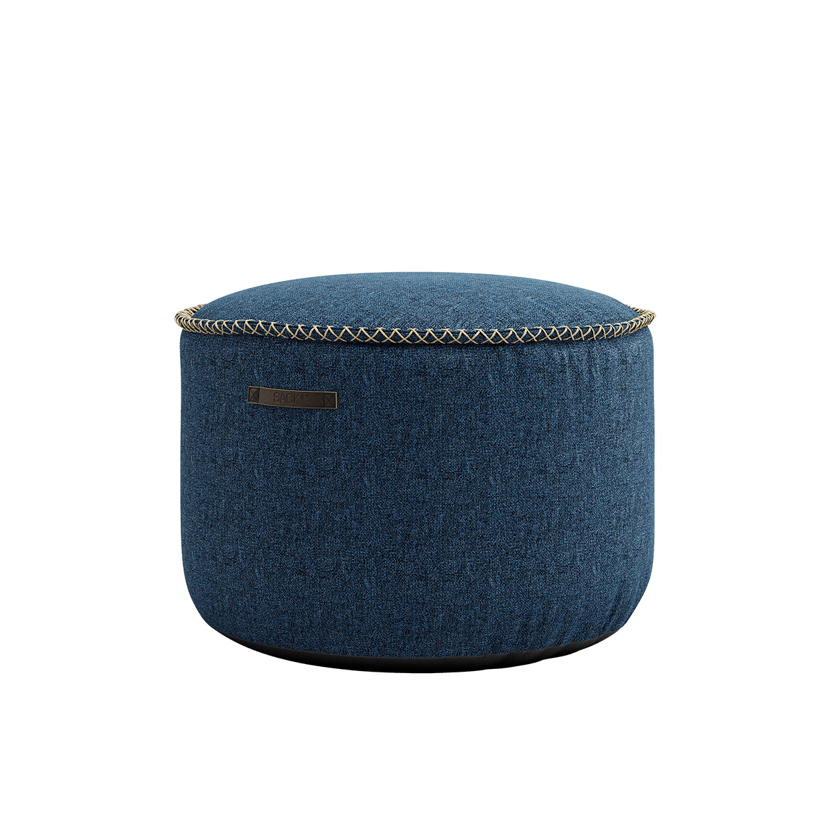 Runder Medley Pouf in Denimblau aus weichem Polsterstoff mit feiner Leinennaht, 50x35 cm. | Medley Pouf - Medley Denim | SACKit