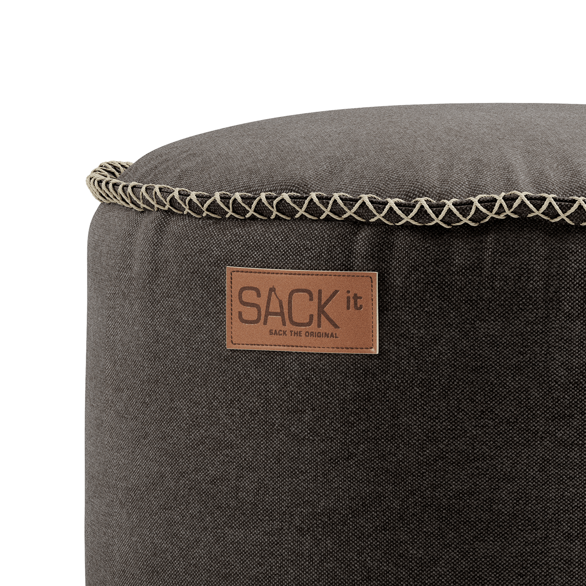 Runder Canvas Pouf in Petrol mit handgenähten Stichen und robustem Stoff. | Canvas Pouf - Canvas Brown | SACKit