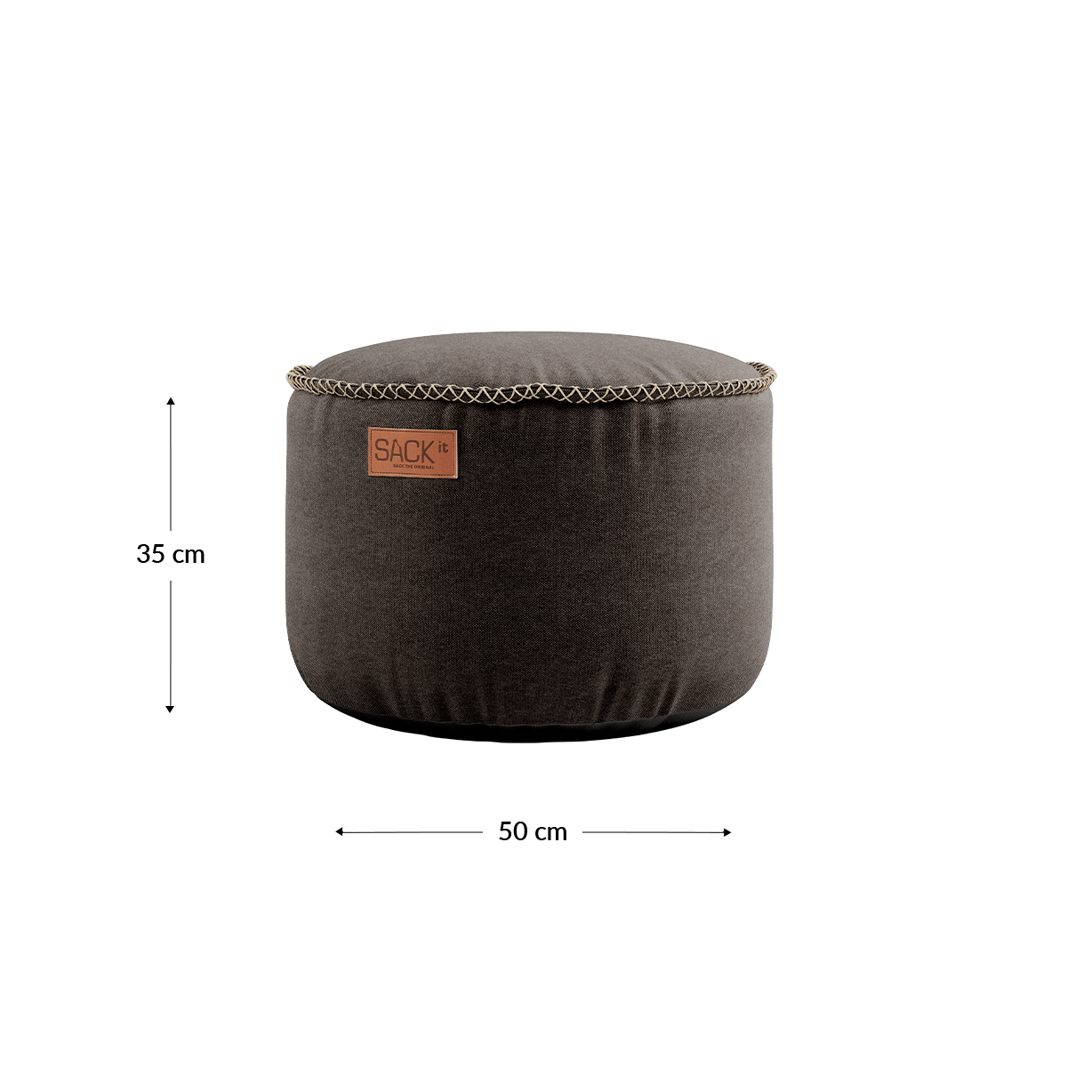 Runder Canvas Pouf in Petrol mit handgenähten Stichen und robustem Stoff, 50 x 35 cm groß. | Canvas Pouf - Canvas Brown | SACKit