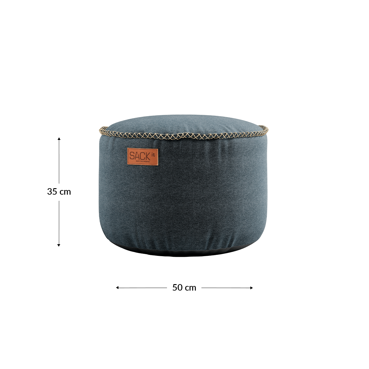 Runder Canvas Pouf in Petrol mit handgenähten Stichen und robustem Stoff, 50 x 35 cm. | Canvas Pouf - Canvas Petrol | SACKit
