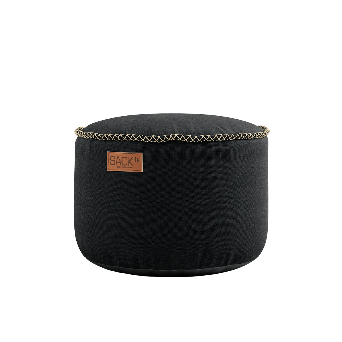 Schwarzer Canvas Pouf mit handgenähten Stichen, rund und robust, skandinavisches Design. | Canvas Pouf - Canvas Black | SACKit