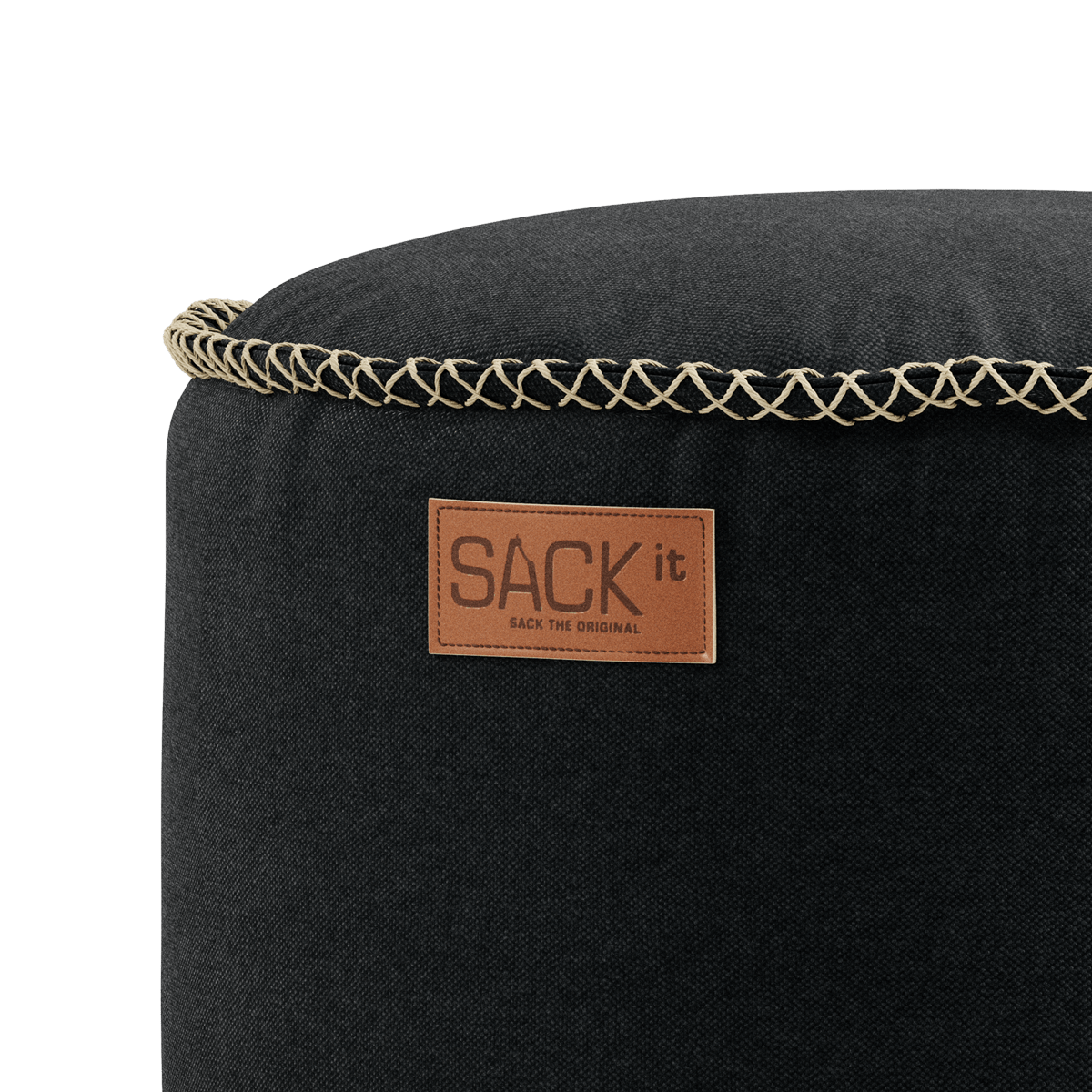 Zwei Canvas Poufs in Schwarz - Sand mit handgenähten Stichen, rund und robust gestaltet. | Canvas Pouf 2 Pack - Canvas Black - Sand | SACKit